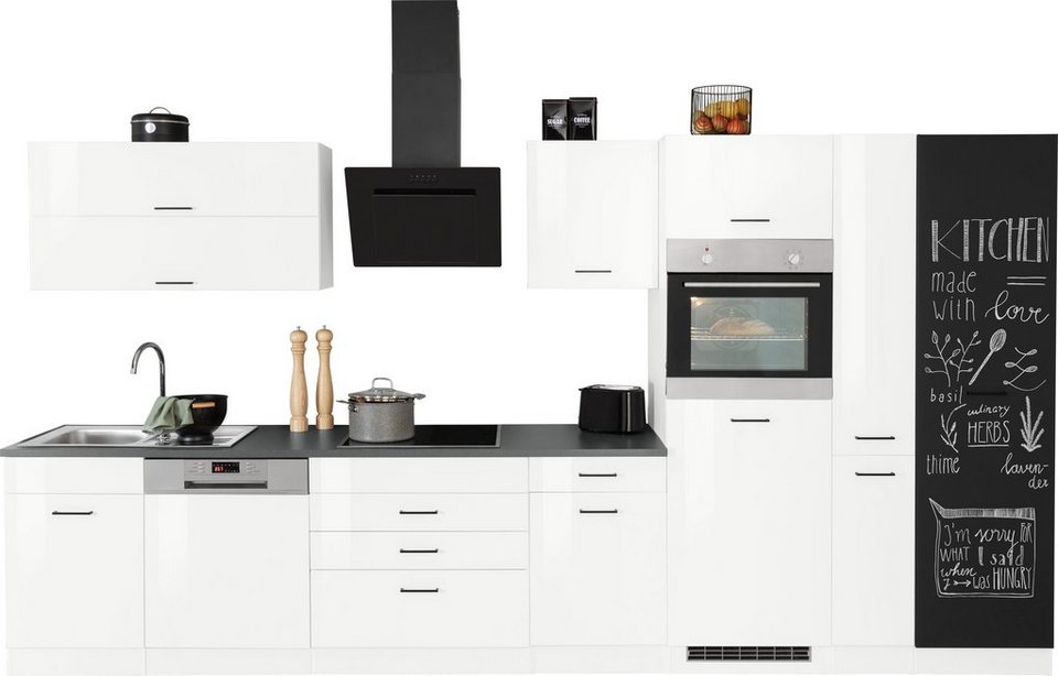 HELD MÖBEL Küchenzeile Trier, ohne E-Geräte, Breite 380 cm, Vorratschrank  mit schwarzer Tafelfront zum Beschreiben mit Kreide