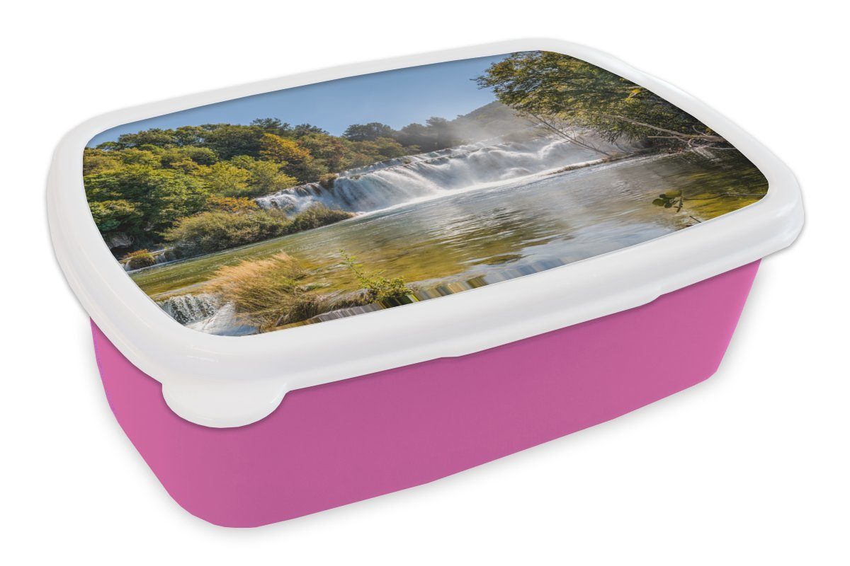 MuchoWow Lunchbox Das bewaldete Gebiet im Krka-Nationalpark in Kroatien, Kunststoff, (2-tlg), Brotbox für Erwachsene, Brotdose Kinder, Snackbox, Mädchen, Kunststoff rosa