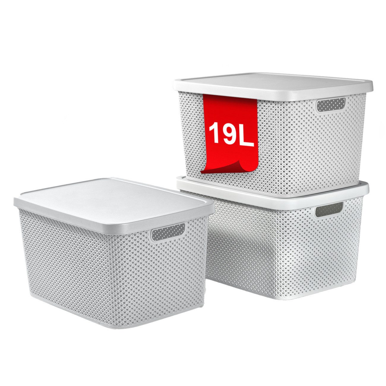 EBUY Aufbewahrungsbox 3er-Set Korbaufbewahrungsboxen mit Deckel XXL (3 St)