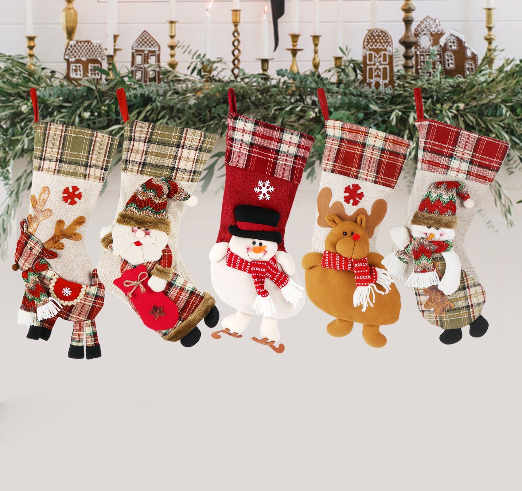 Homewit Christbaumschmuck Weihnachtsstrumpf Perfekt Sackleinen Nikolausstrumpf Weihnachtsdekor Set Geschenktasche Socken (5-tlg), 5er