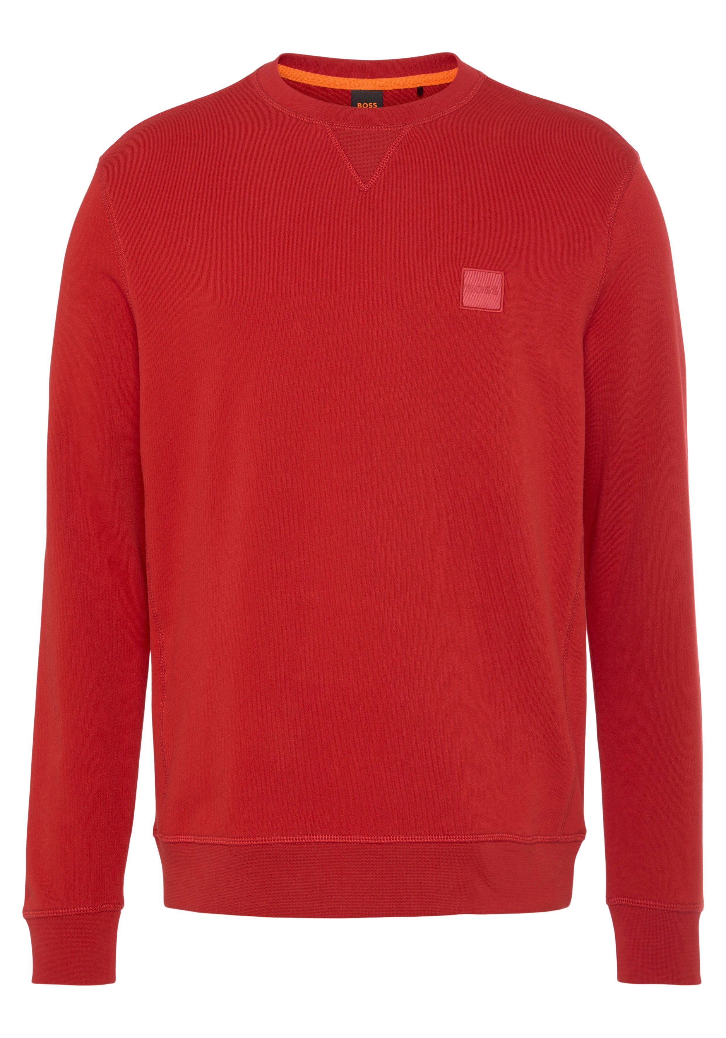mit (1-tlg) Overlocknähten wirkenden Sweater bright_red sportlich BOSS Westart ORANGE