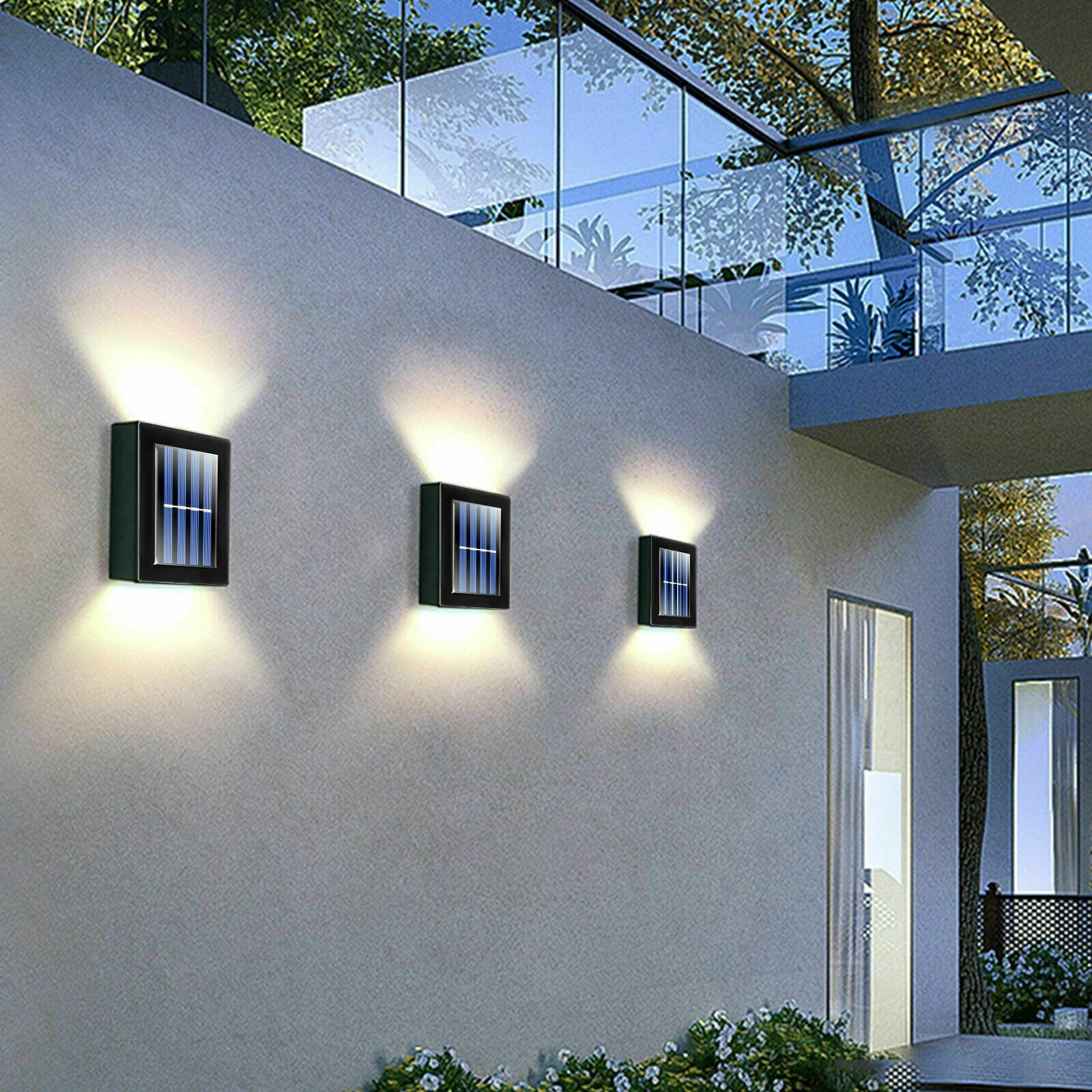 LETGOSPT LED Solarleuchte LED Solarleuchte Zaunleuchte, 2/4 Straßenlichter Warmweiß, 4 Wandleuchte LED Solarlampe, Treppen fest integriert, Up Stücke Down für Garten, Weg Stück