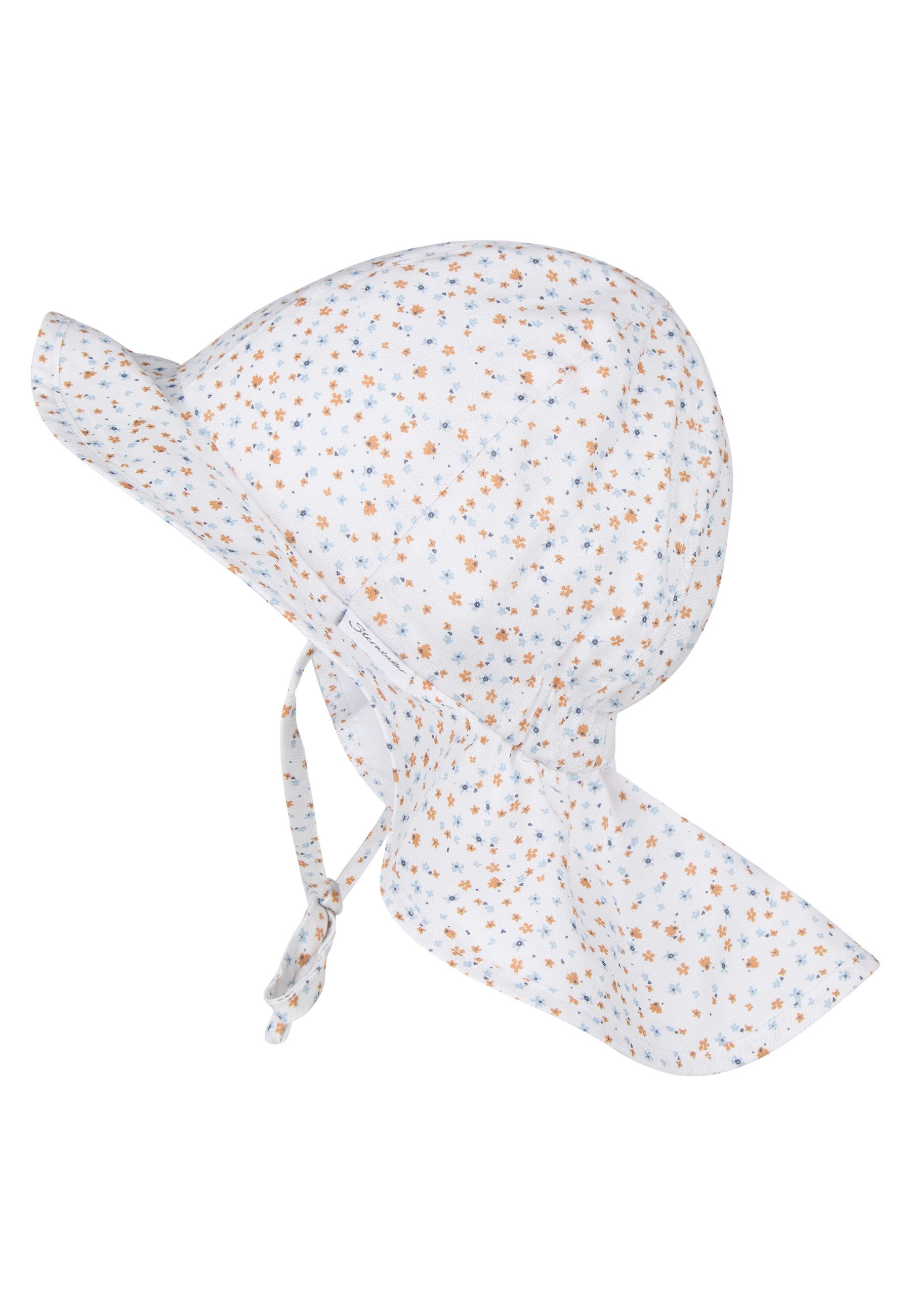 Sterntaler® Sonnenhut 50+ Sonnenhut Blümchen (1-St) Sonnenhut mit Blümchen, Gummi, Bindeband, Nackenschutz & Futter