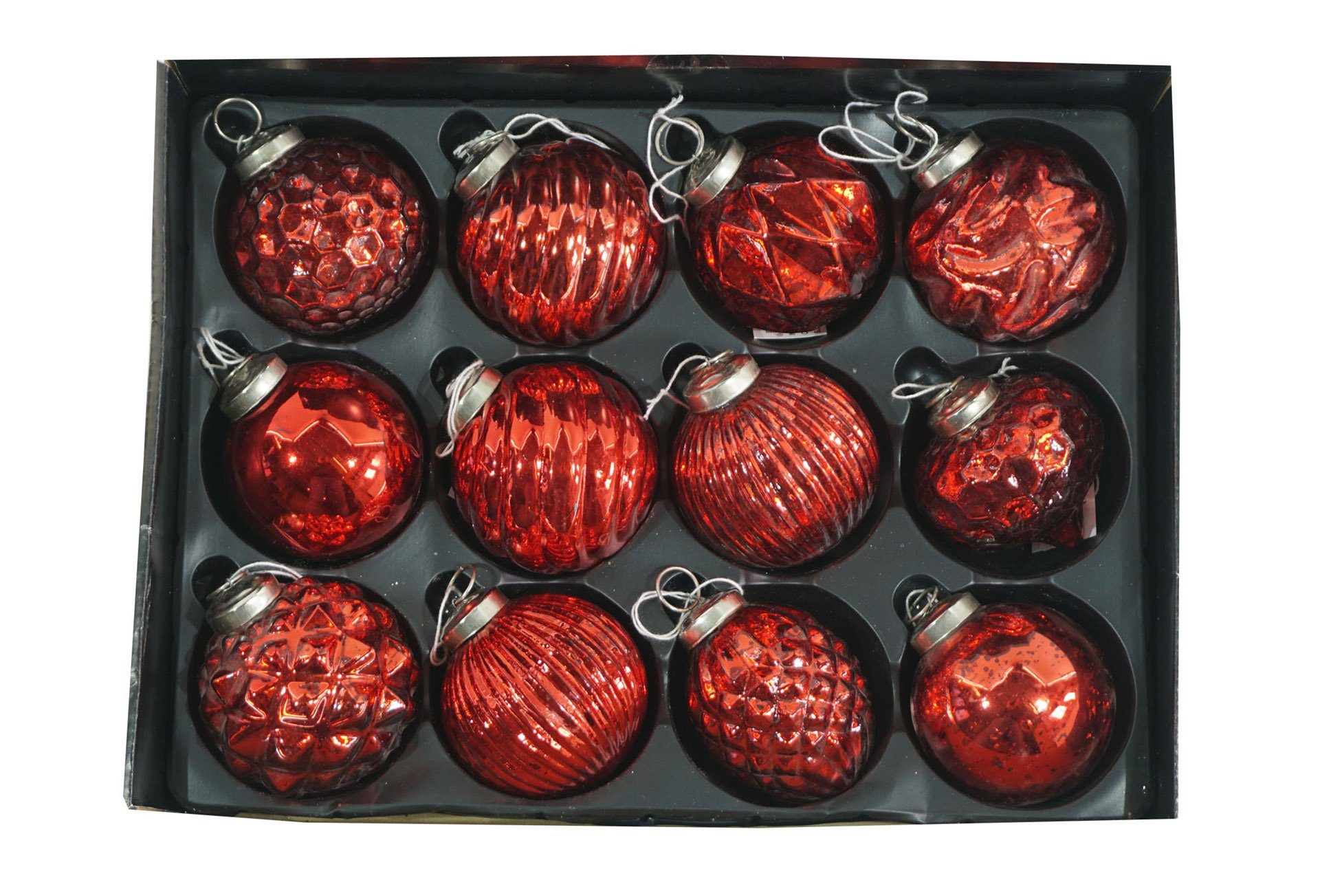 8cm 12er-Set rot Christbaumschmuck Weihnacht BURI Weihnachtsbaumkugel Glas-Weihnachtsbaumkugeln