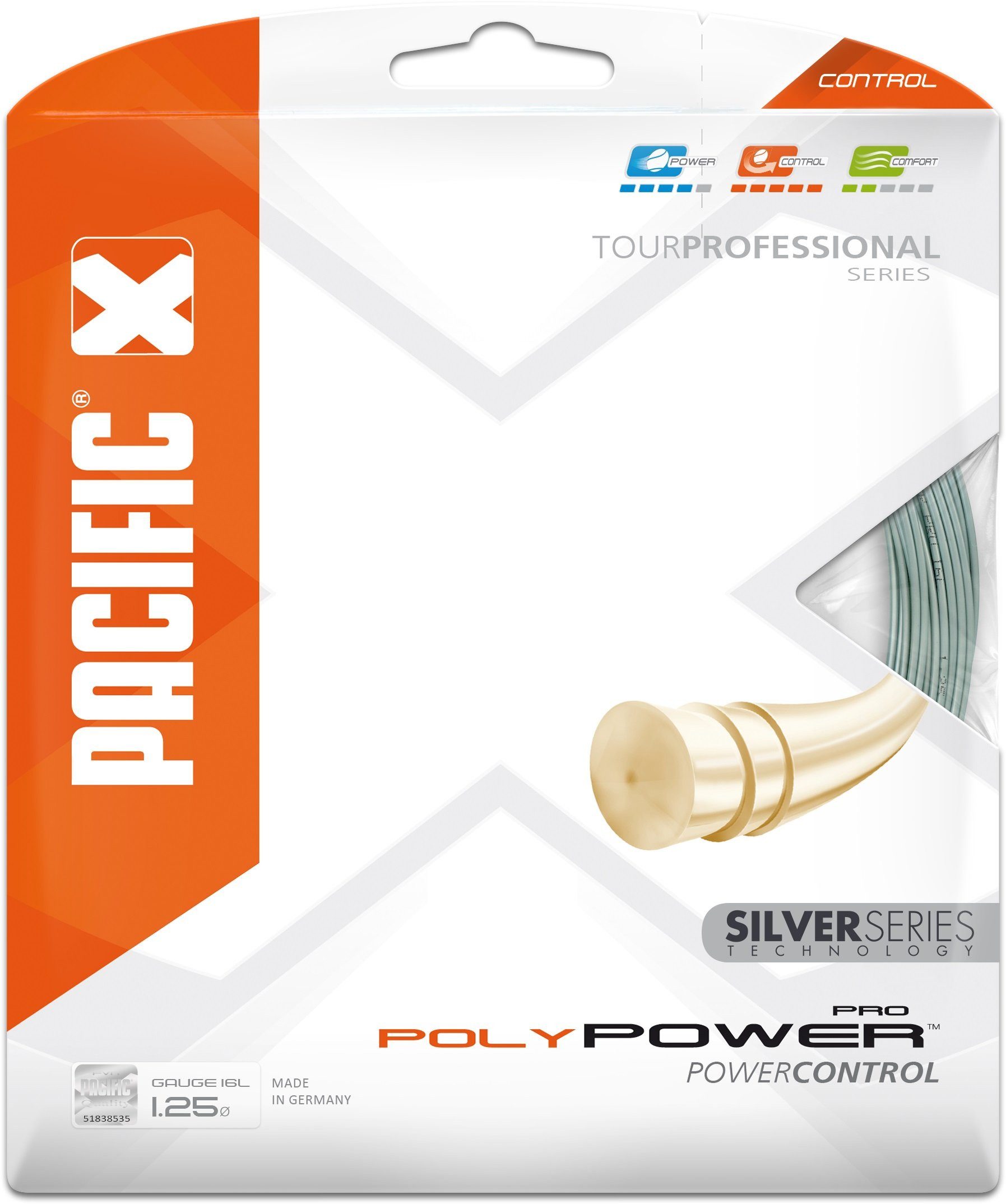 Tennissaite Poly Power Pro (Haltbarkeit+Power) silber 12m Set