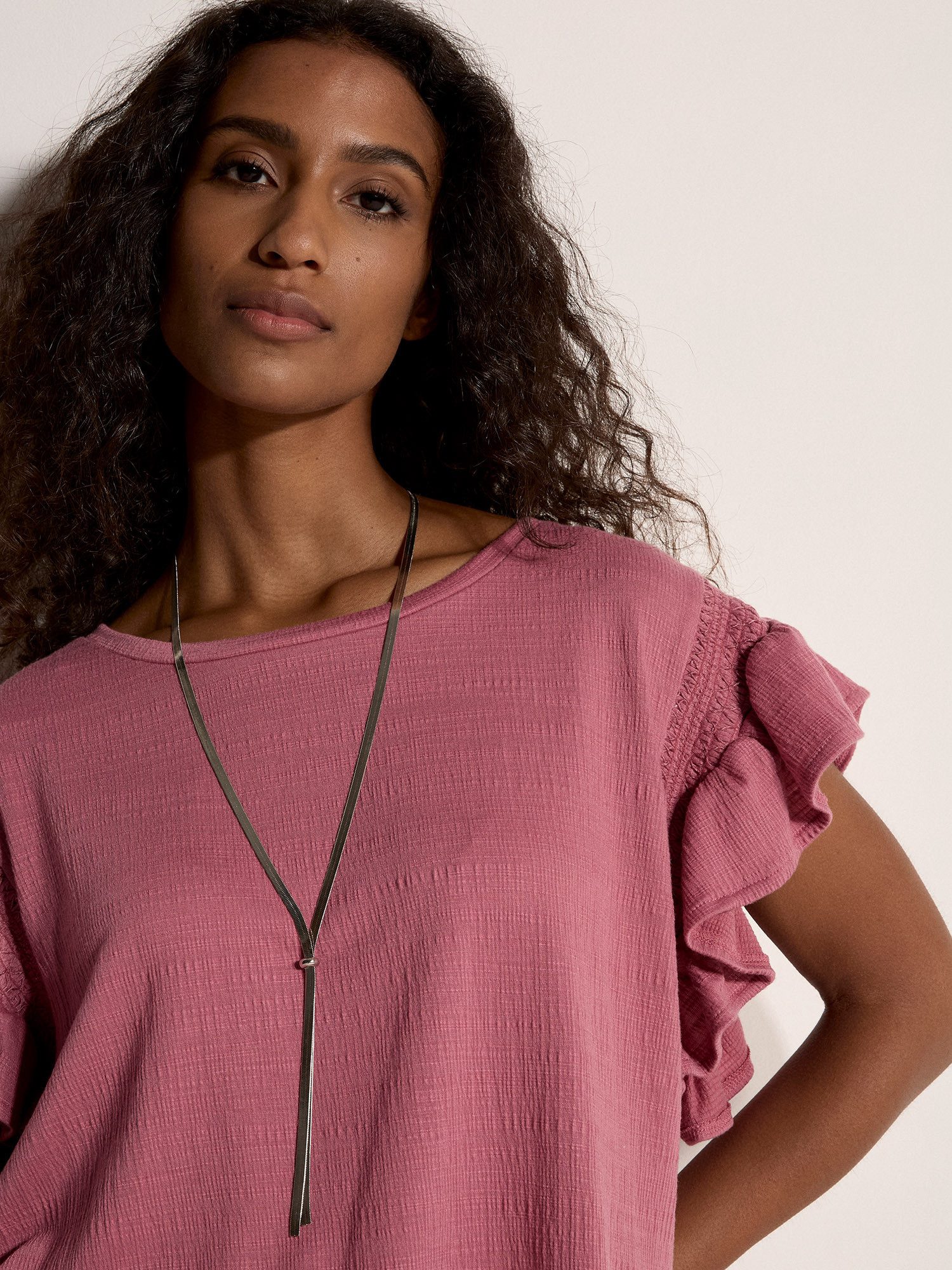 Apricot T-Shirt Strukturiertes T-Shirt mit Rüschenärmeln