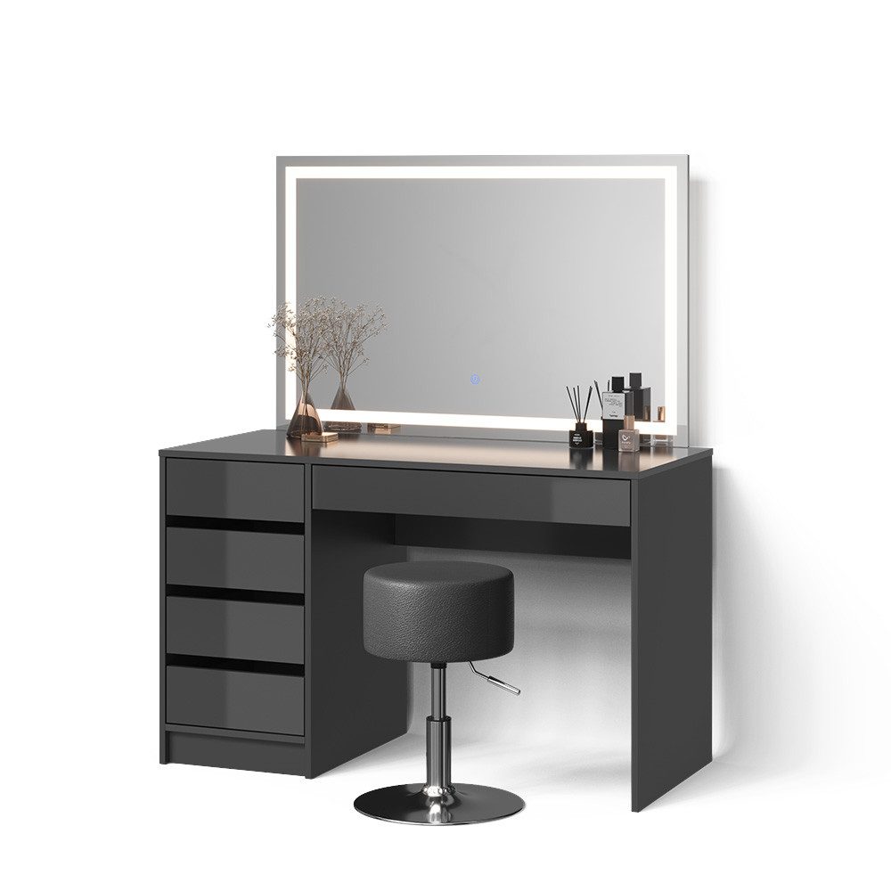 Livinity® Schminktisch Imola, Anthrazit, mit LED-Spiegel und Hocker günstig online kaufen