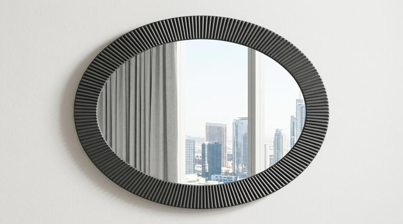 Xlmoebel Wandspiegel Moderner grauer Wandspiegel aus Metall für das Wohnzimmer, Made in Europa