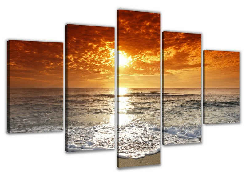 Visario Bild mit Rahmen 2 m x 1 m fünfteiliges Bilderset von Visario auf Leinwand fertig zum Aufhängen/gerahmt, Strand