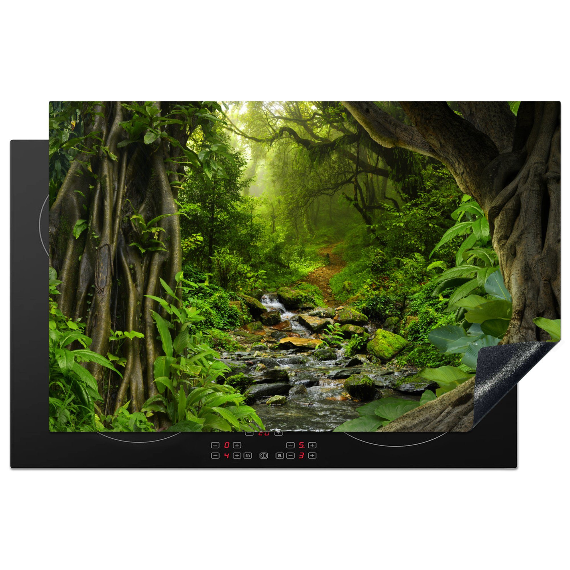 Wasser Natur Tropisch, Dschungel 81x52 - MuchoWow - Herdblende-/Abdeckplatte (1 cm, tlg), - Schutz Induktionskochfeld Wald Ceranfeldabdeckung küche, die Vinyl, für -