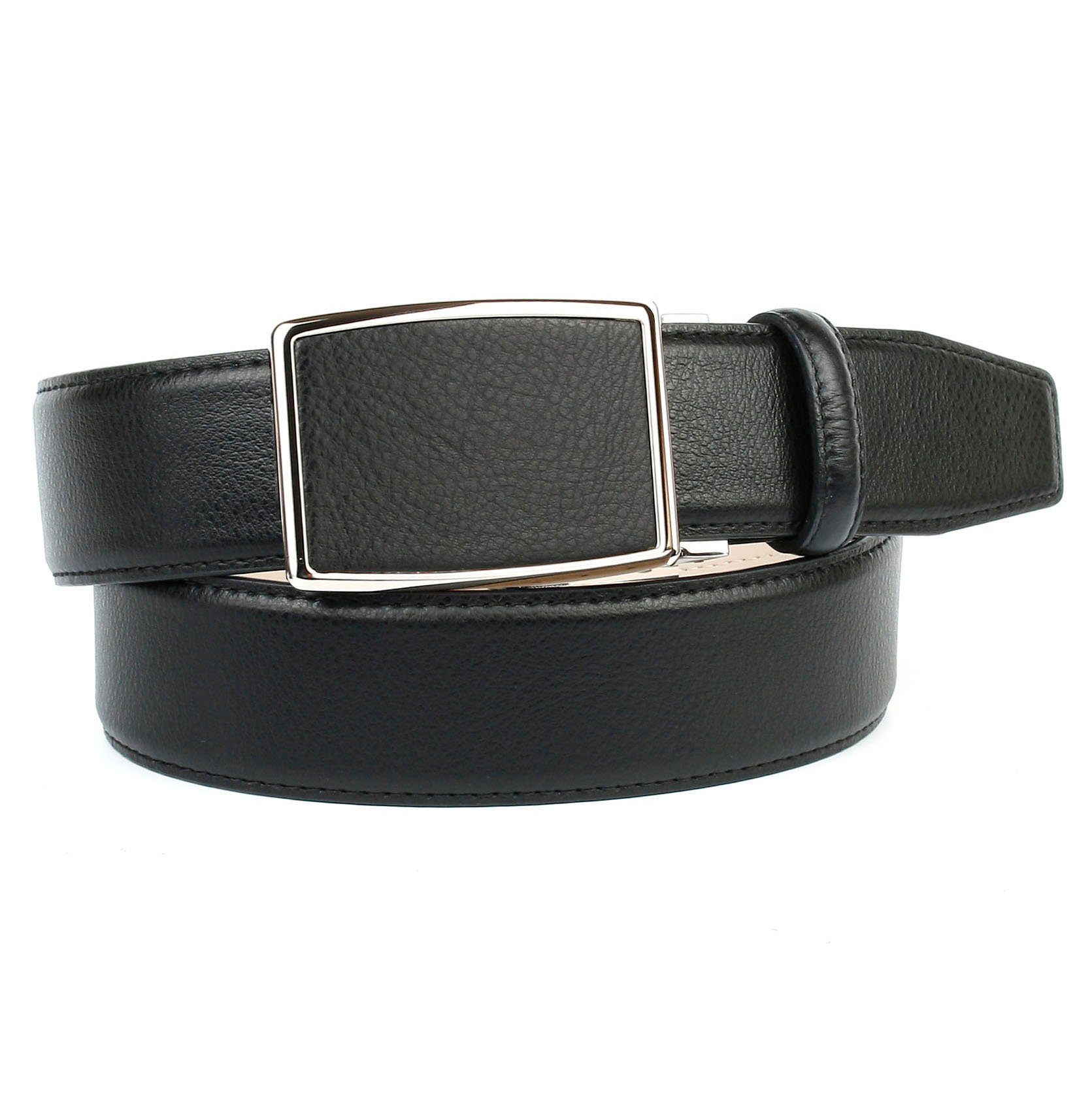 Anthoni Crown Ledergürtel in schwarz mit Automatik Schließe, Keine  Dornschließe und keine Löcher im Leder