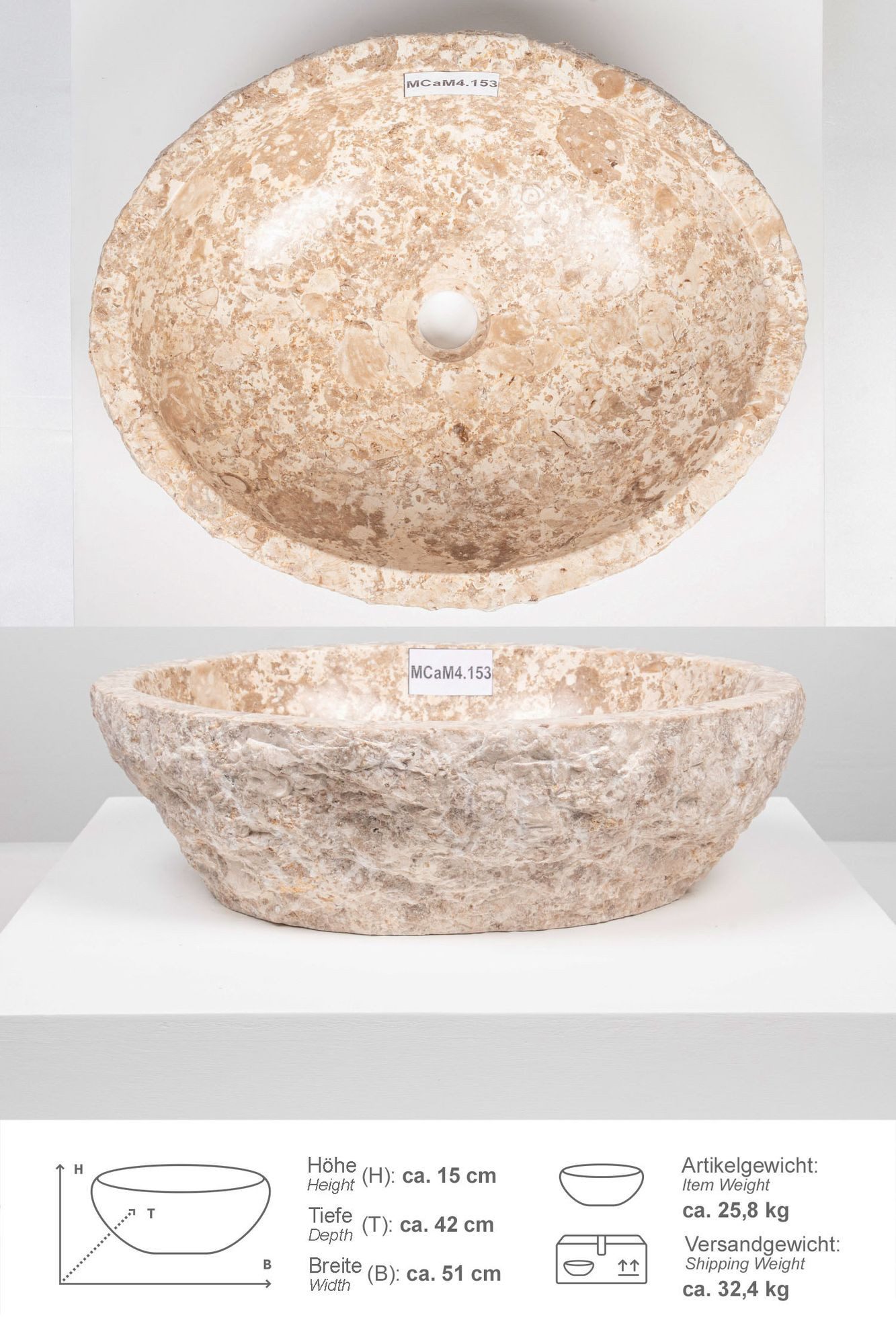 wohnfreuden Aufsatzwaschbecken Erosi Marmor Waschbecken 50 cm creme (Kein S günstig online kaufen