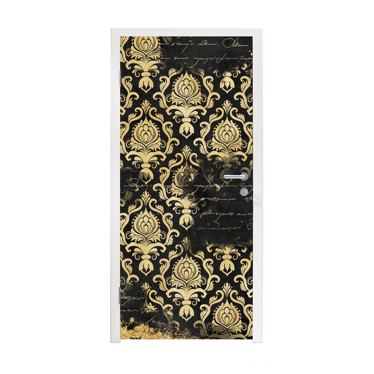 St), Tür, 75x205 Türaufkleber, - Gold, (1 bedruckt, Ornament für Matt, - Türtapete cm MuchoWow Schwarz Fototapete