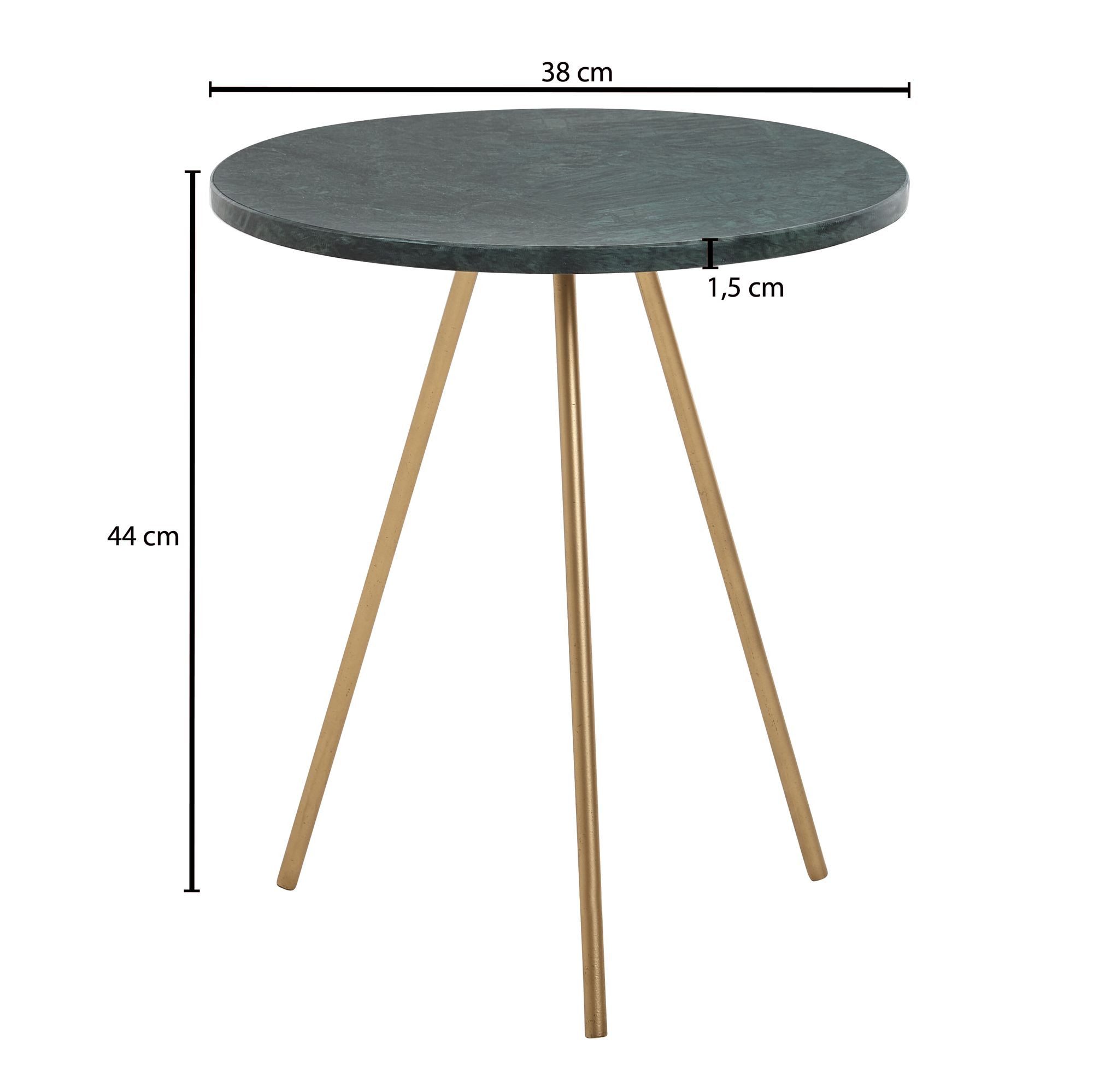 FINEBUY Beistelltisch FB75826 Sofatisch Echter Marmor Ø 38 cm Tisch Wohnzimmertisch (Echter Marmor Grün 38x38x44cm Anstelltisch Metall), Dreibein Sofatisch, Wohnzimmertisch Rund Modern