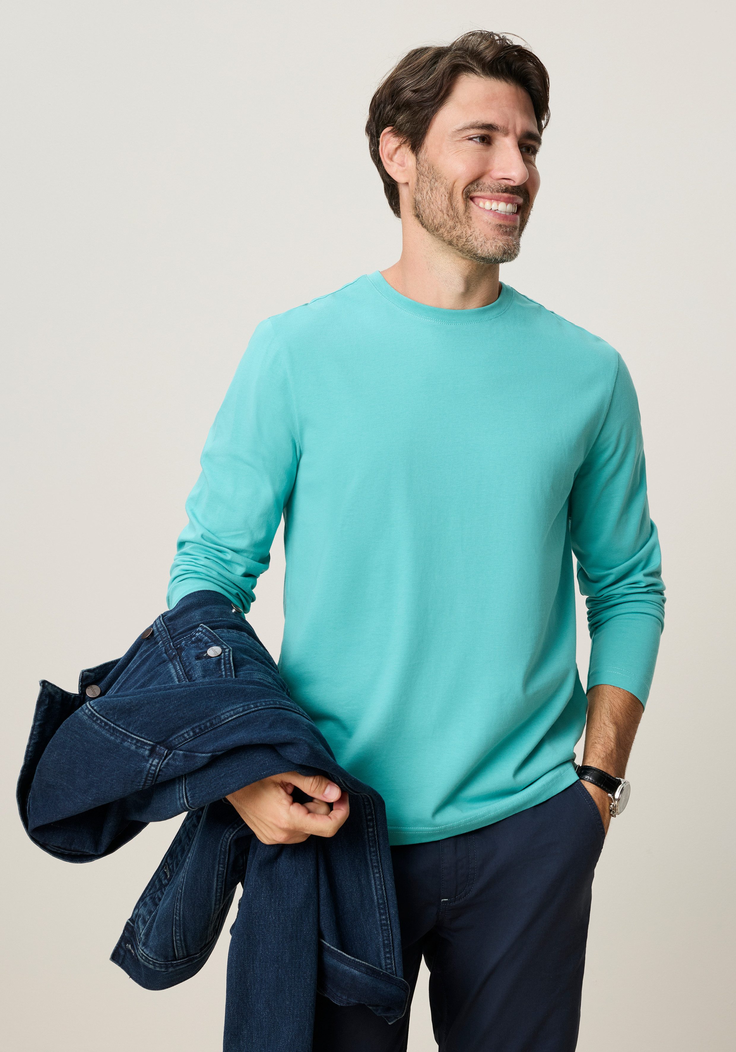 Man's World Langarmshirt neue Farbe ! (3er-Pack) Langarm, unifarben, aus Baumwolle, im 3er-Pack