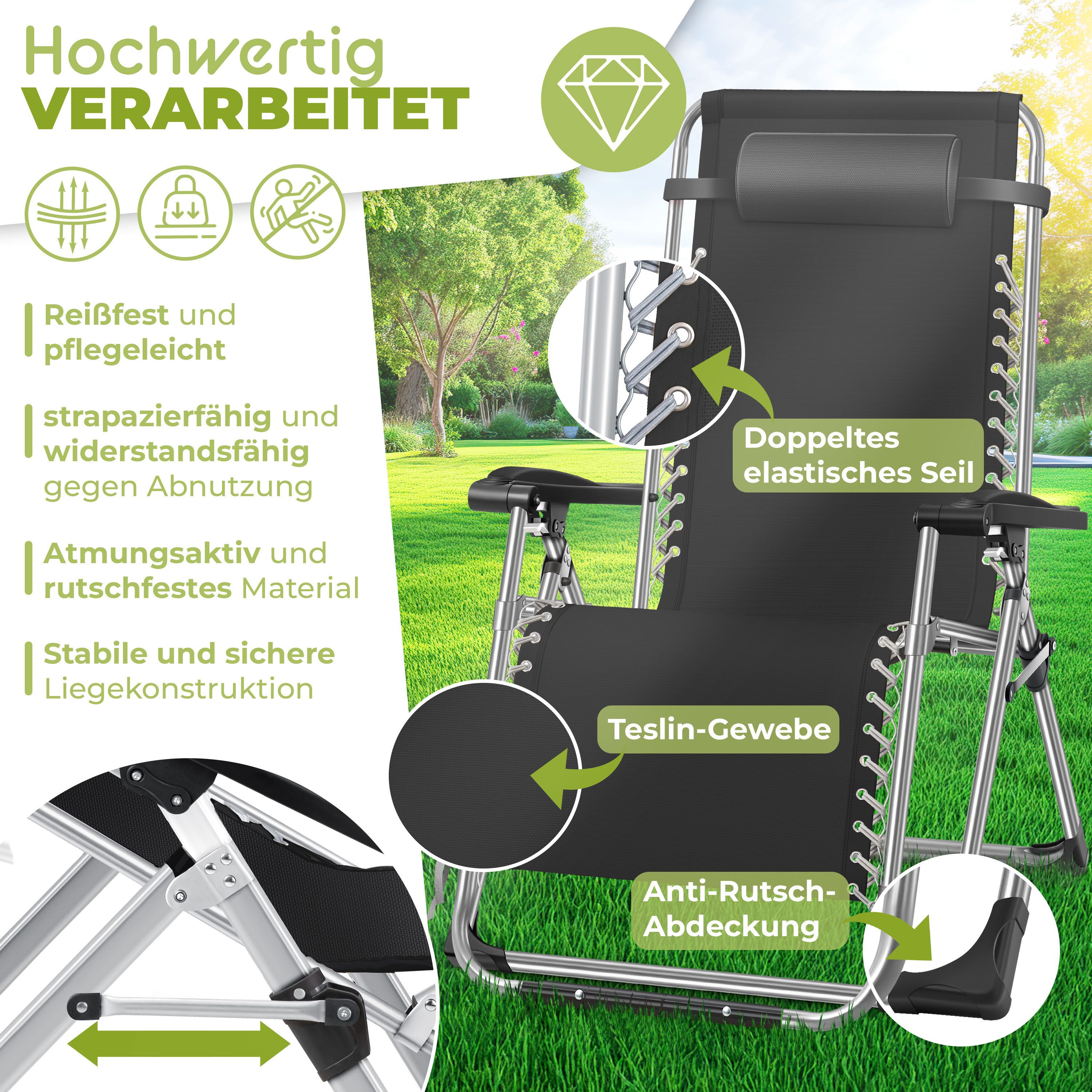 KESSER Gartenliege, Sonnenliege Liegestuhl Klappbar + Getränkehalter Gartenstuhl