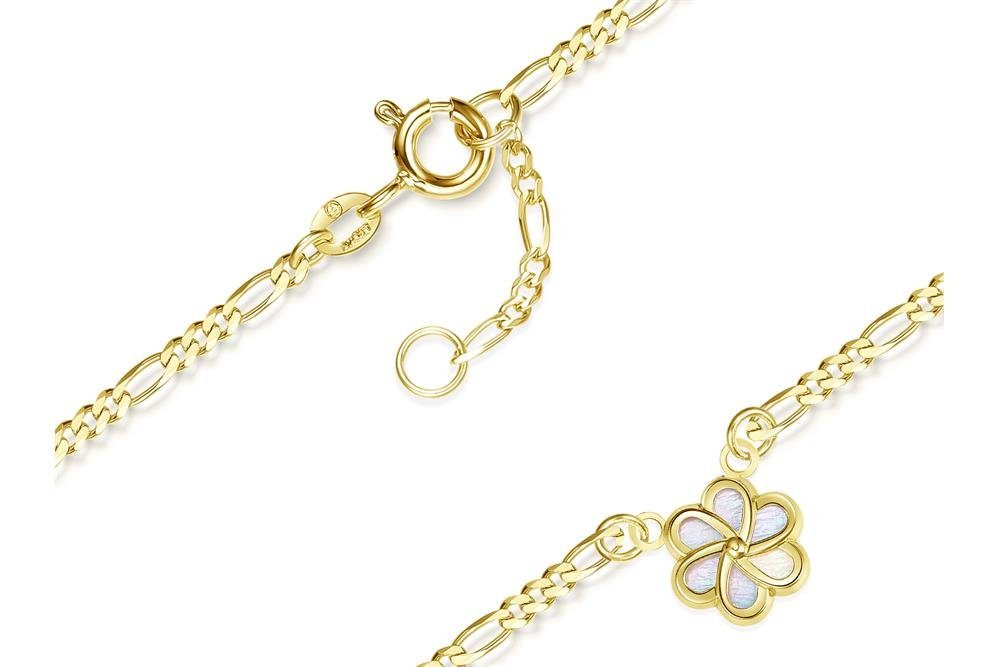 Silberkettenstore Fußkette Fußkette Figaro 2mm mit Blüte mittig - echt 585 Gold, Länge wählbar