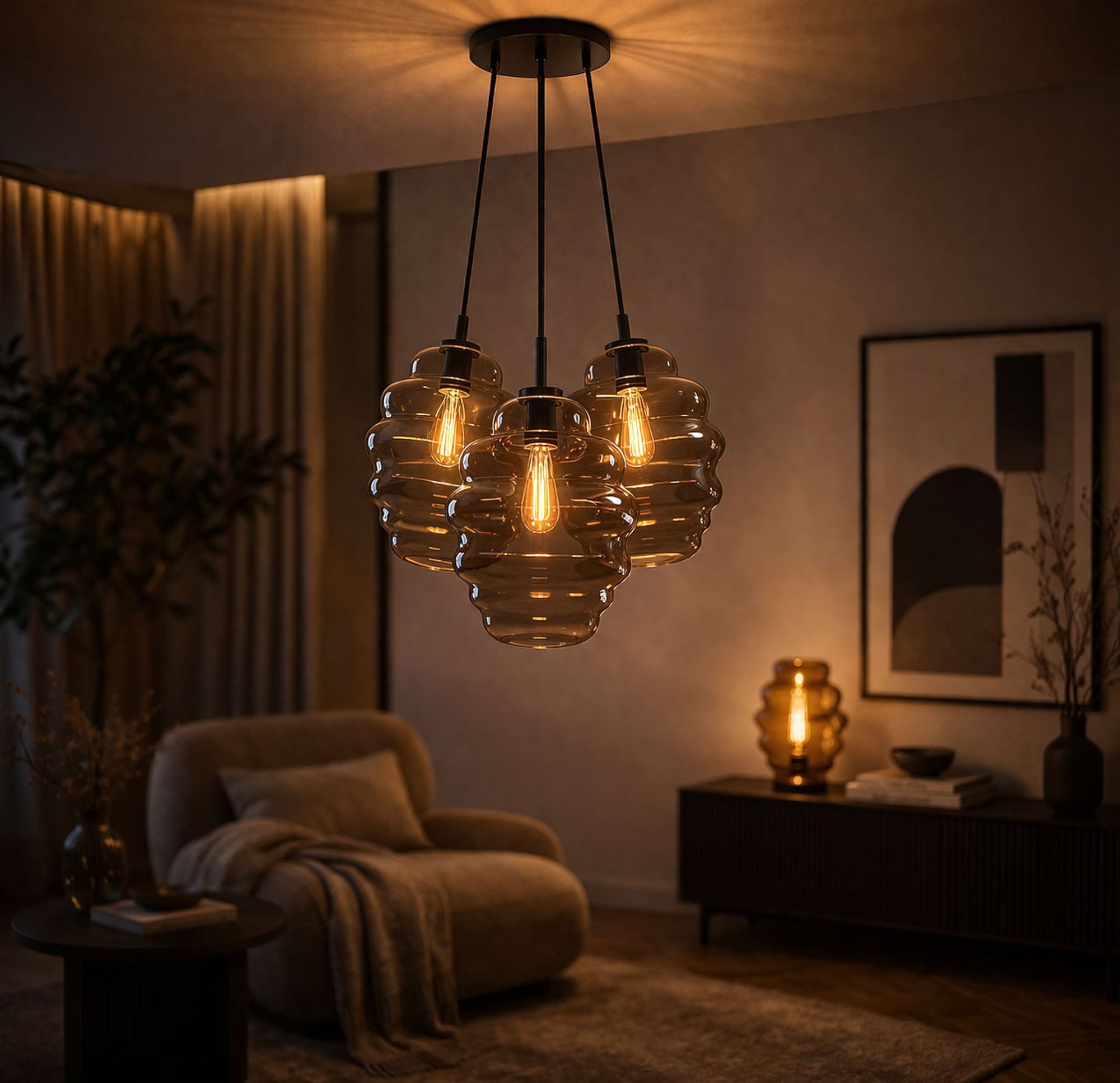 s.luce Pendelleuchte s.luce Echos Glas-Pendelleuchte Cluster 3-flammig 3x25cm Mehrfarbig