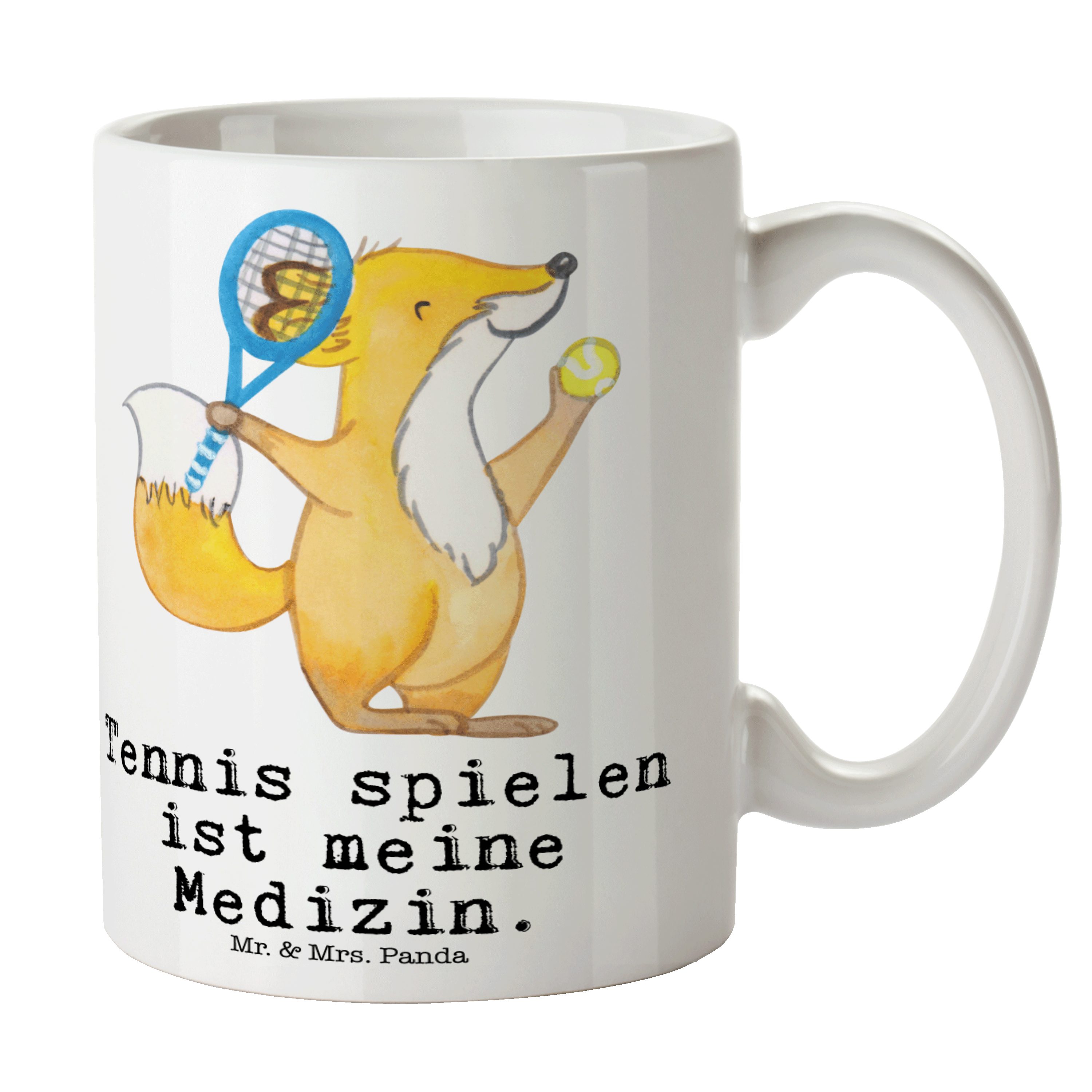 Mr. & Mrs. Panda Tasse Fuchs Tennis spielen Medizin - Weiß - Geschenk, Gewinn, Büro Tasse, D, Keramik