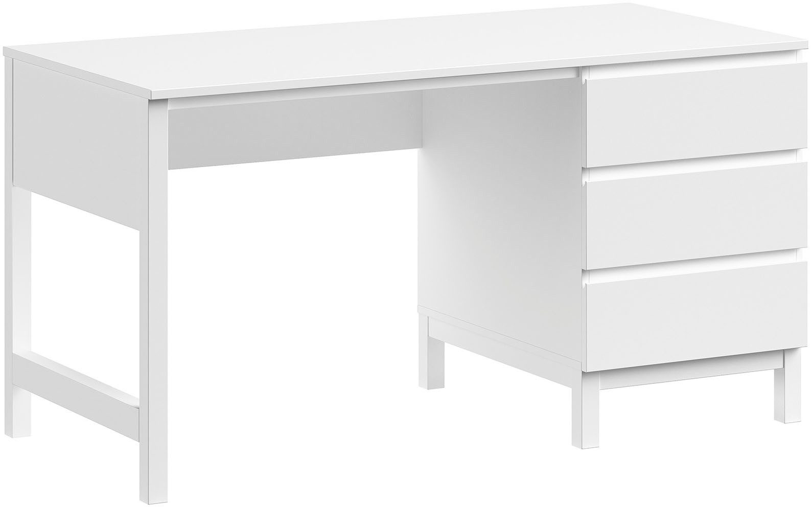 Vipack Kinderschreibtisch mit großer Schreib- und Arbeitsfläche, guter Beinfreiheit, inkl. 3 geräumigen Schubladen (Soft-Close), Ausf. weiß lackiert