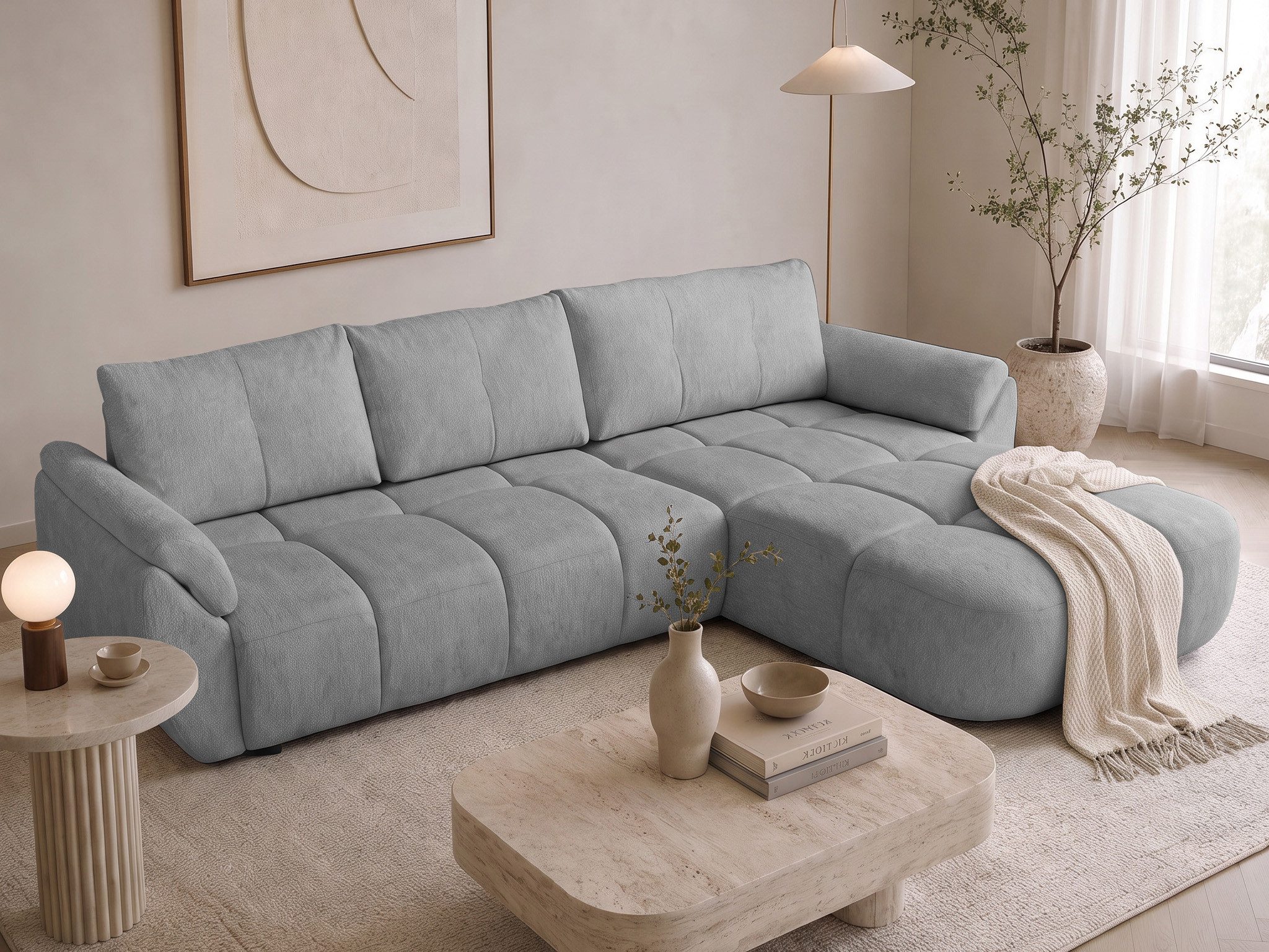 Beautysofa Ecksofa MASSIMO L-Form mit universelle Ottomane, Schlaffunktion, Bettkasten, Schlaffläche: 140 × 236 cm