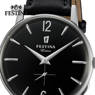 Festina Quarzuhr Festina Herren Uhr F20248/4 Lederarmband, (Analoguhr), Herren Armbanduhr rund, Lederarmband schwarz
