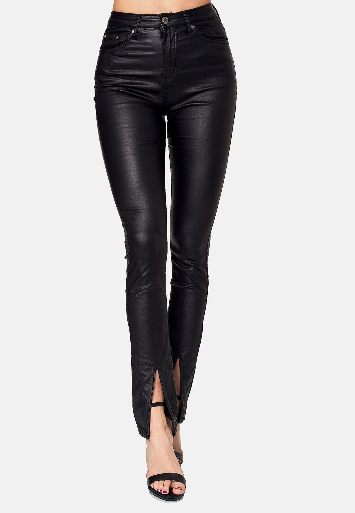 NEWPLAY Lederimitathose Lederoptik Skinny Stoffhose mit günstig online kaufen