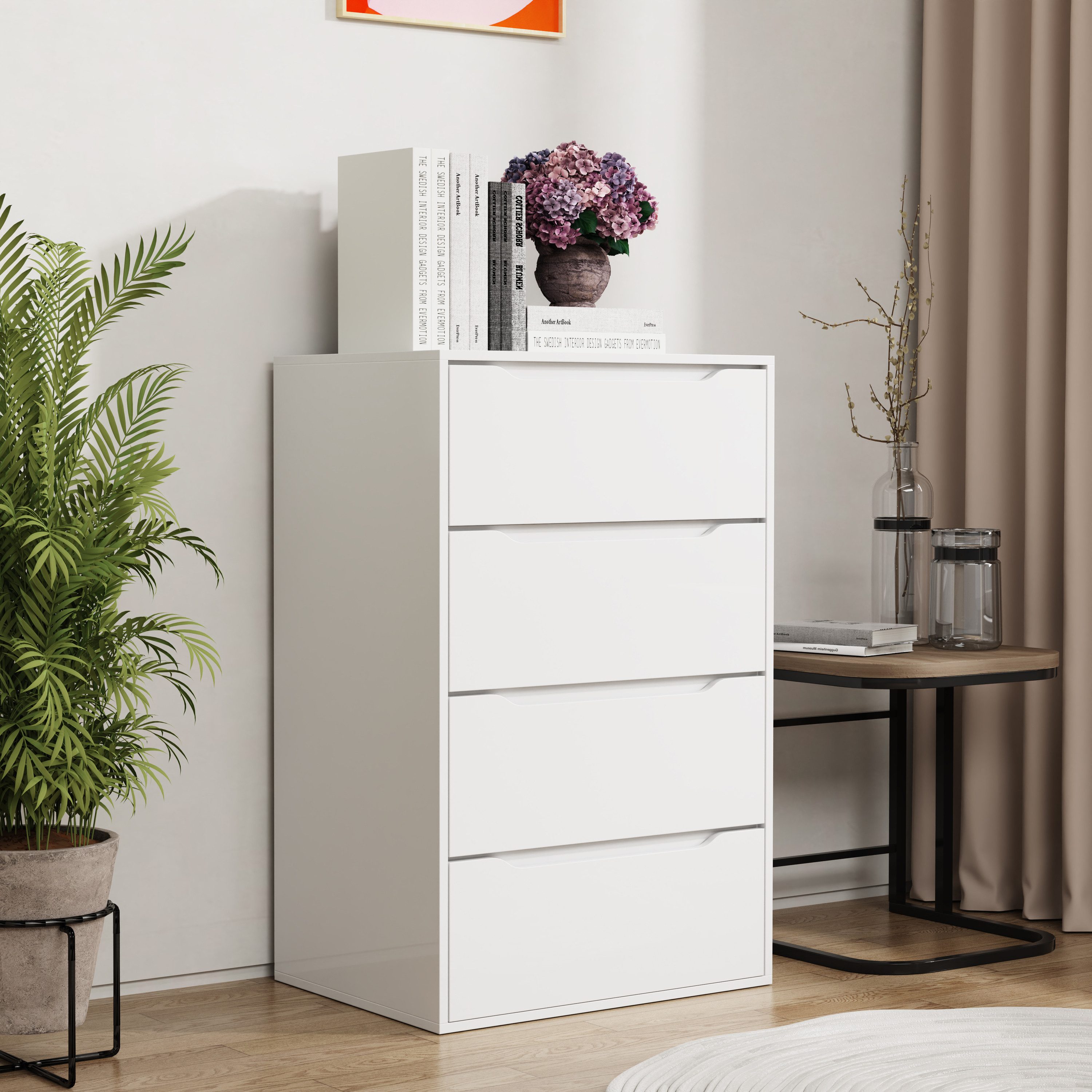 VCM Kommode Malira Anrichte B. 65 x T. 48 x H. 102 cm, Holz Kommode, Sideboard mit Schubladen, Nachttisch, Anrichte, 4 Fächer – Bild 4 von 5