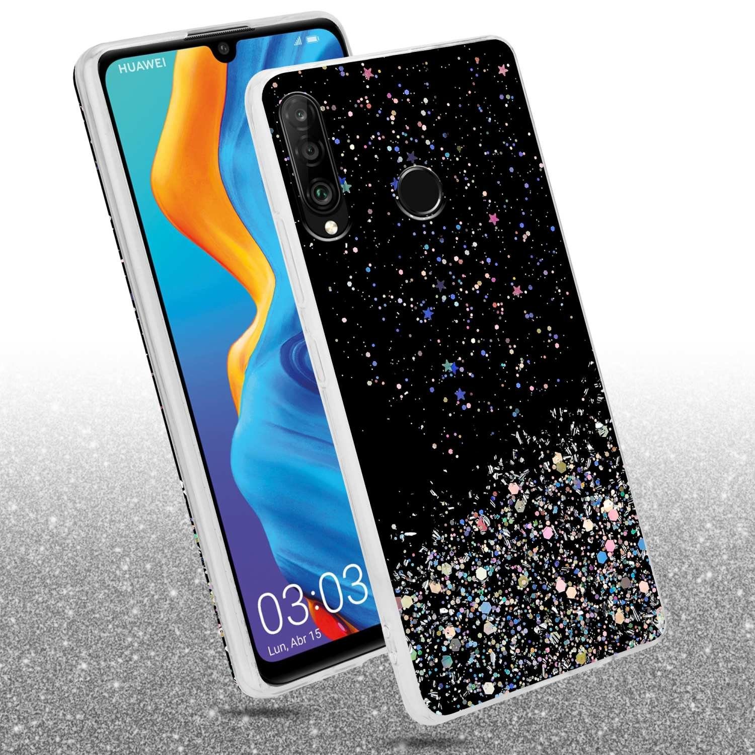 Cadorabo Handyhülle für Huawei P30 LITE Hülle Huawei P30 LITE, Flexible TPU Silikon Handy Schutzhülle - Hülle - mit Glitzer