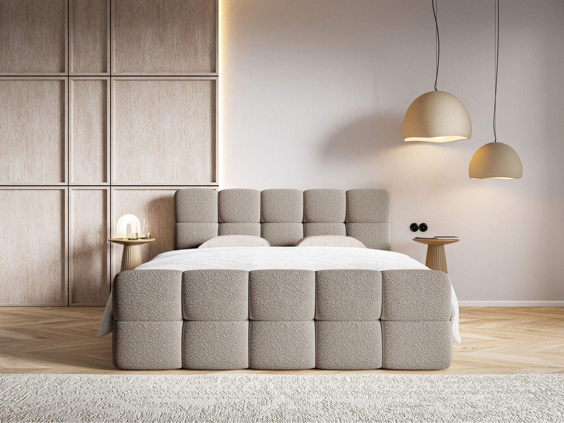 Selsey Boxbett CLOUDY, mit Matratze, Topper, Bettkasten und Bouclé-Bezug