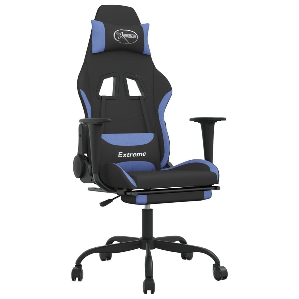 und Gamingstuhl Drehbar Bürostuhl vidaXL Schwarz Stoff mit Blau Fußstütze Gaming-Stuhl