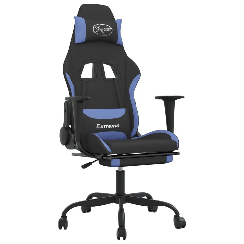 vidaXL Bürostuhl 66 x 58 x 130 cm Gaming-Stuhl mit Fußstütze Schwarz und Blau Stoff