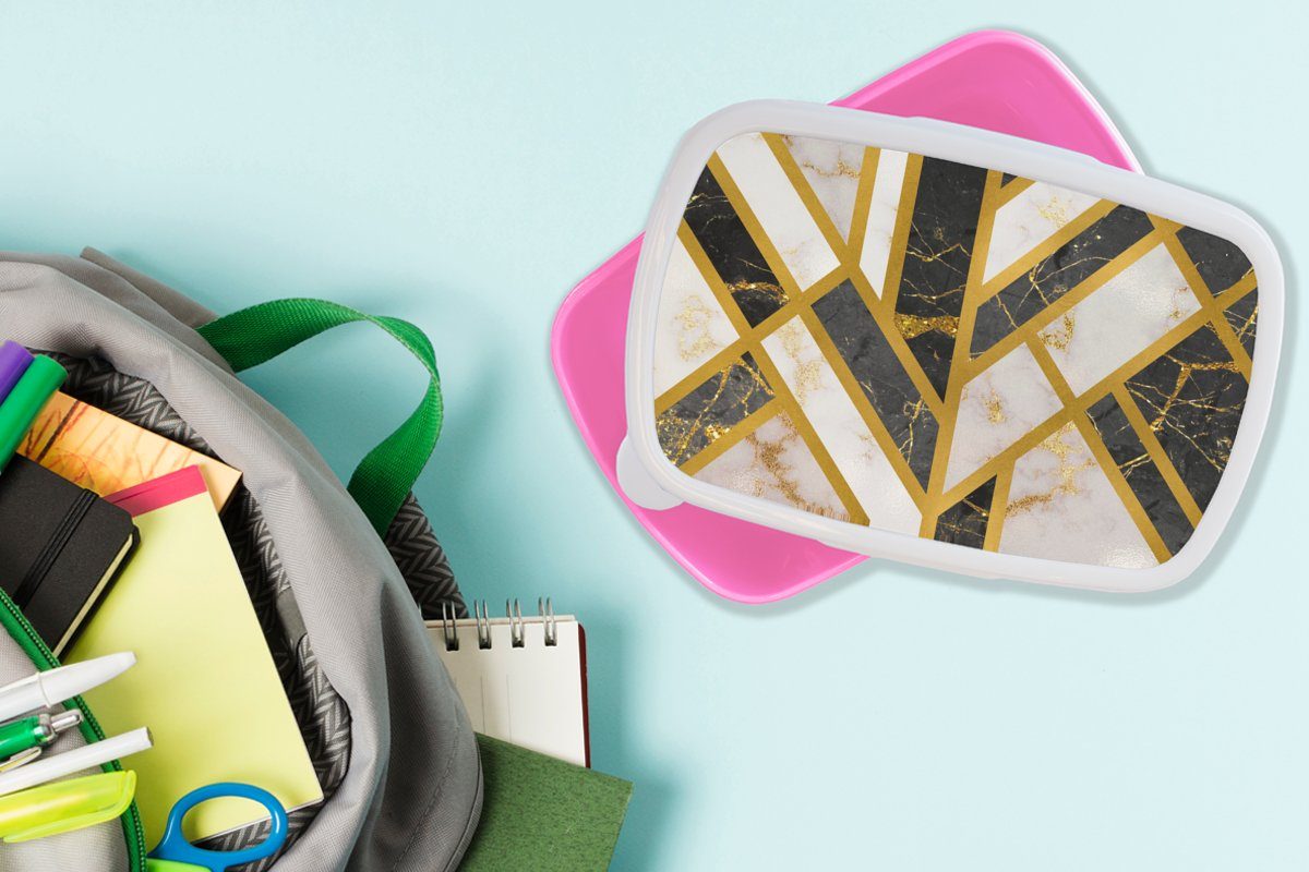 Lunchbox Erwachsene, Gold Snackbox, Muster, MuchoWow - Brotdose Mädchen, Kunststoff, Kunststoff Brotbox rosa (2-tlg), für Kinder, Marmor -
