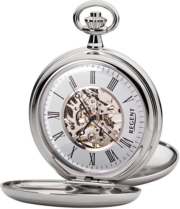 Regent Taschenuhr P700, (Set, 2-tlg., mit Kette), Herrenuhr, Handaufzug, Acrylglas