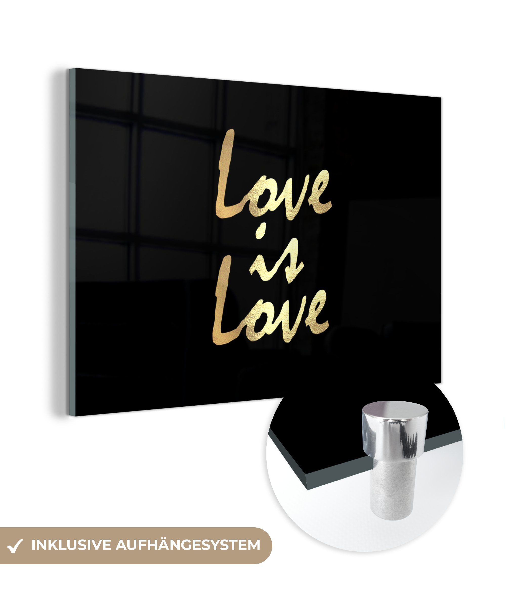 MuchoWow Acrylglasbild Zitat - Liebe (1 Wandbild St), - - Foto Wanddekoration Glasbilder - Glas - Glas auf auf Gold, Bilder