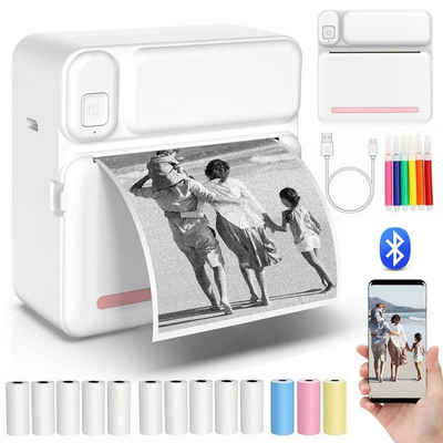 Jioson Thermodrucker Kompatibel für iOS Android Etikettendrucker Bluetooth Etikettendrucker, (Bluetooth-Fotodrucker, WLAN (Wi-Fi), Rosa Mini-Drucker, mit 5 Druckpapier 5 selbstklebendes Thermopapier,3 Farbdruckpapier)