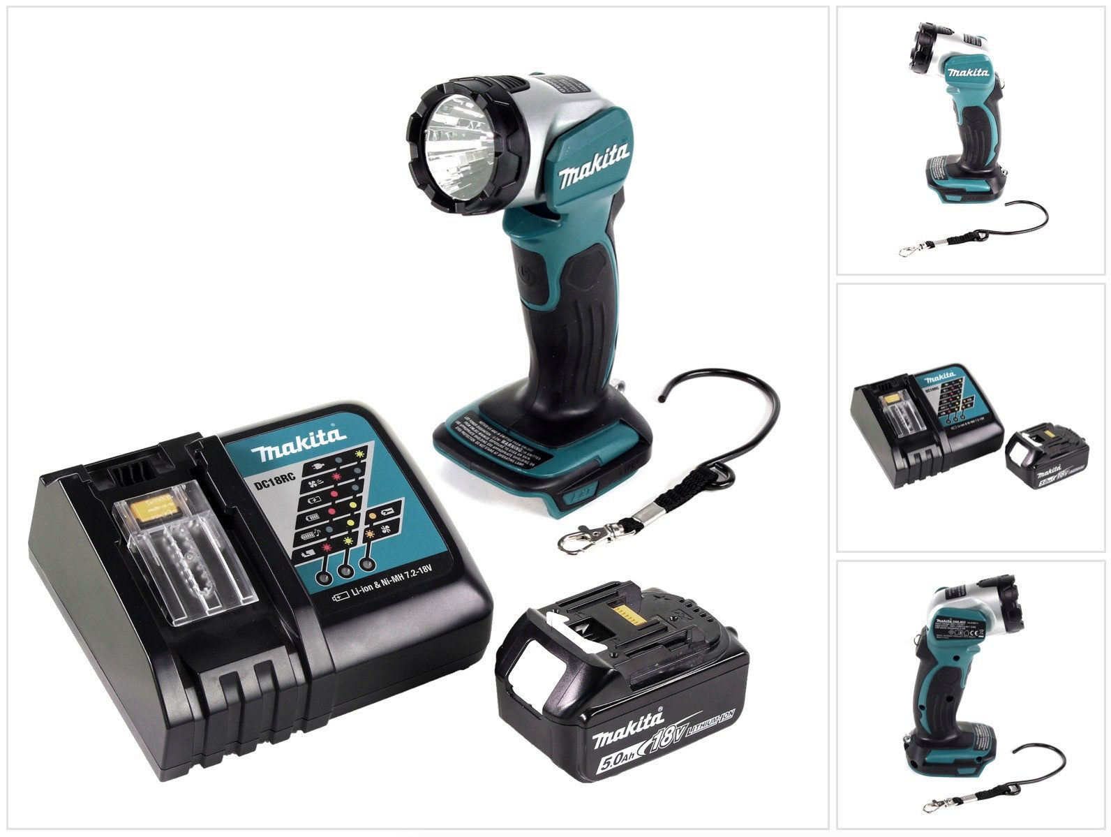Makita Baustrahler DML 802 RT1 Akku Lampe 18 V Li-Ion für 14,4 und 18 V Akku + 1 x 5,0 A