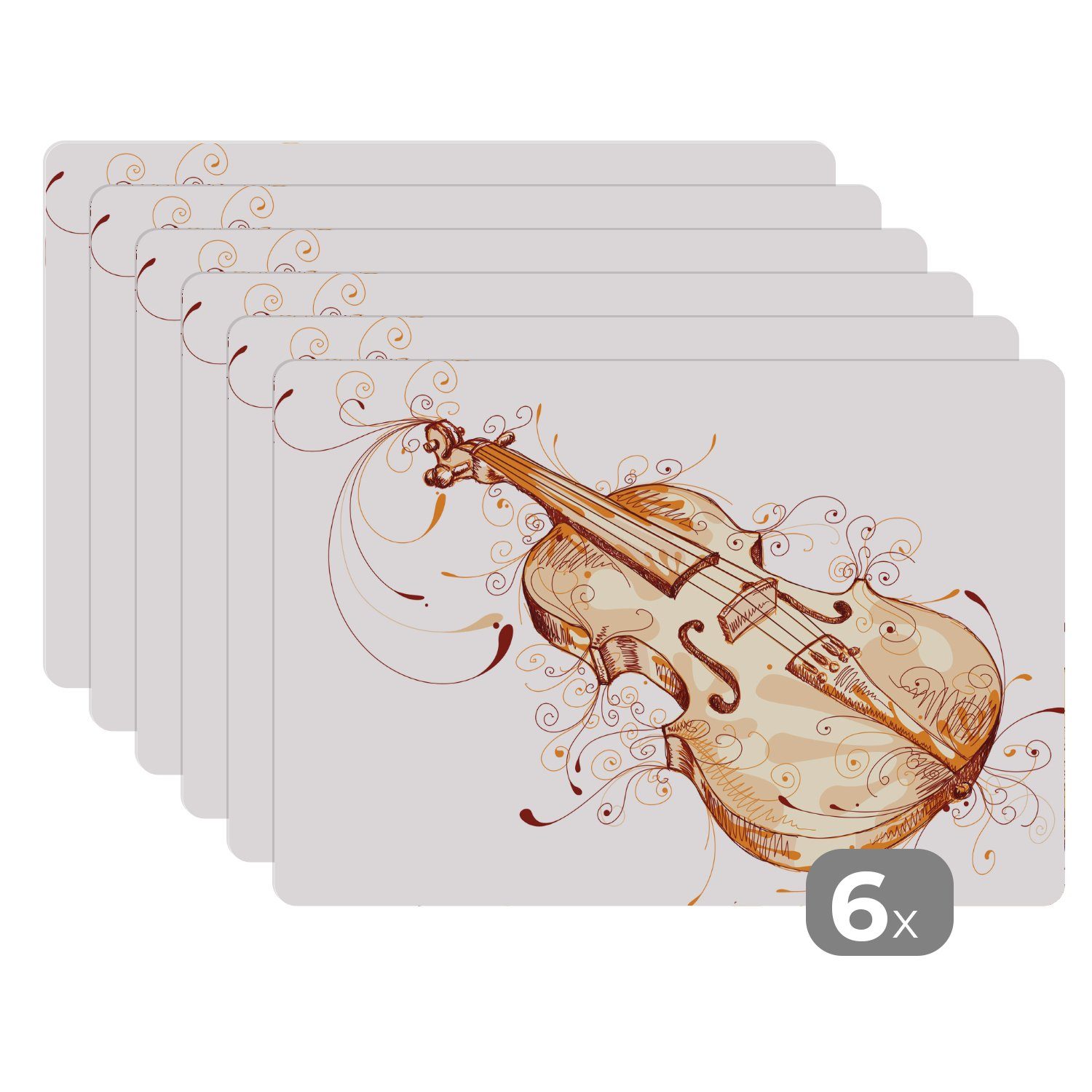 Platzset, Illustration einer gezeichneten Geige, MuchoWow, (6-St), Platzset, Platzdecken, Platzmatte, Tischmatten, Schmutzabweisend