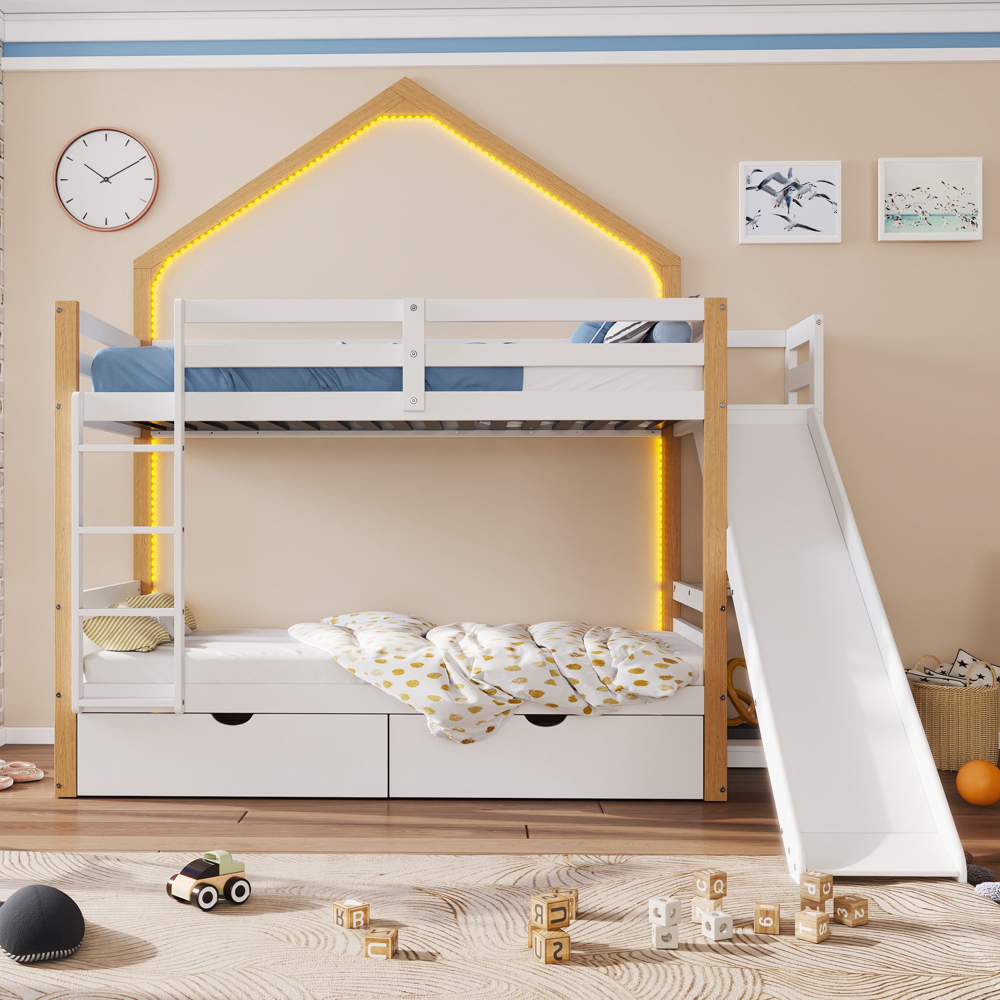 Merax Etagenbett, 90x200cm, Holz Hochbett mit günstig online kaufen