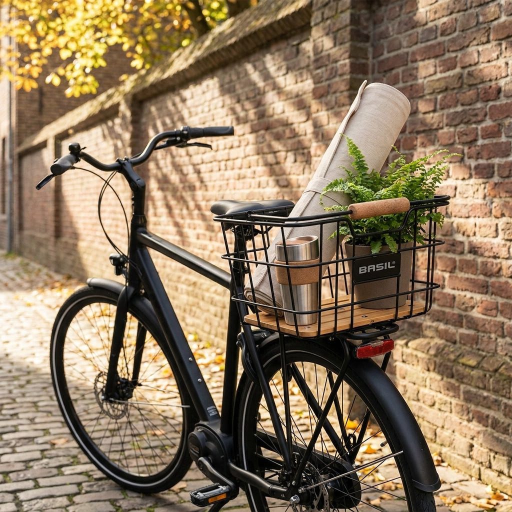Basil Fahrradkorb Basil Nordland MIK - Fahrradkorb 23 Liter Schwarz / Natur - Stahl / Ba