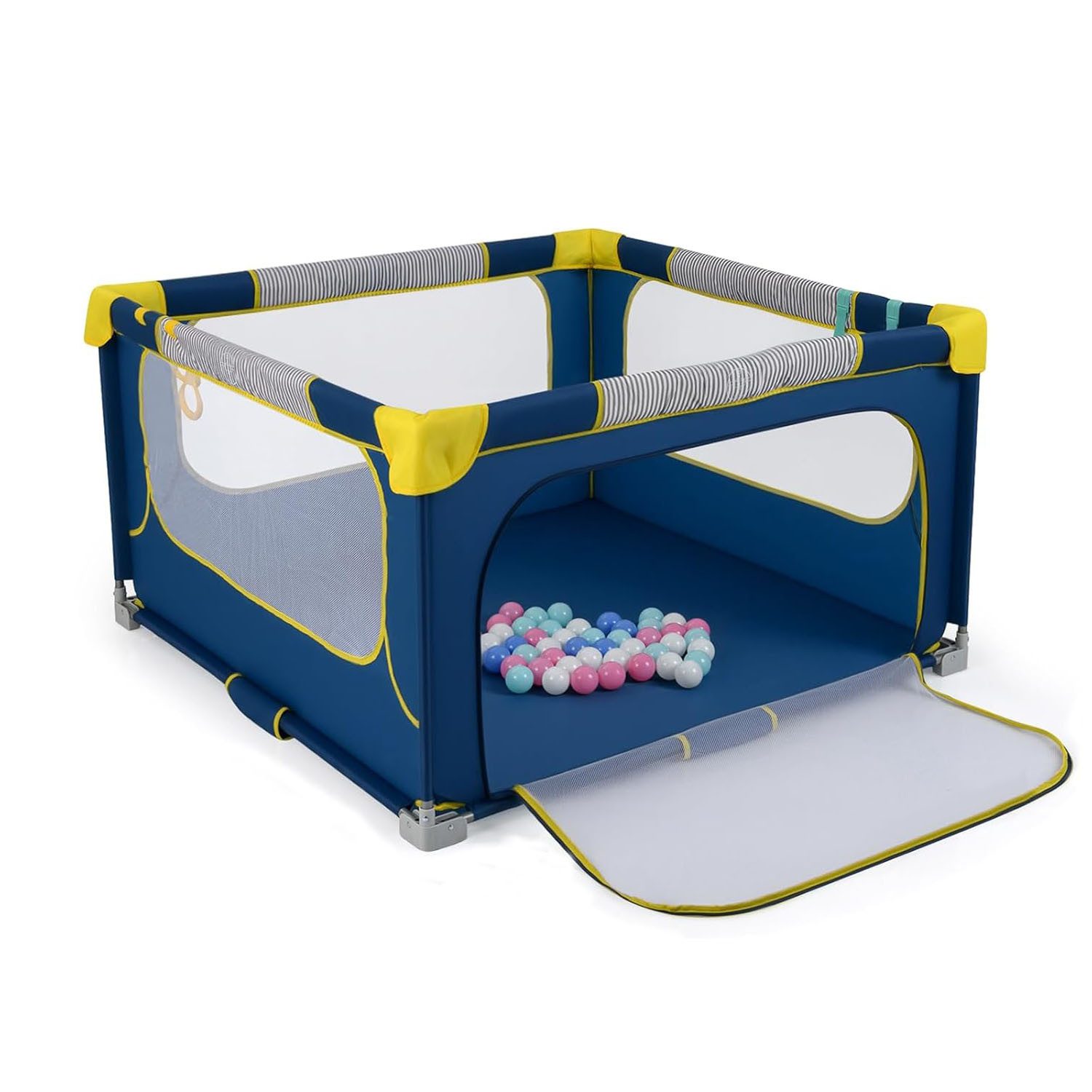 COSTWAY Laufstall faltbar, 127*127cm, mit 50 Bälle & Tragetasche, für Baby