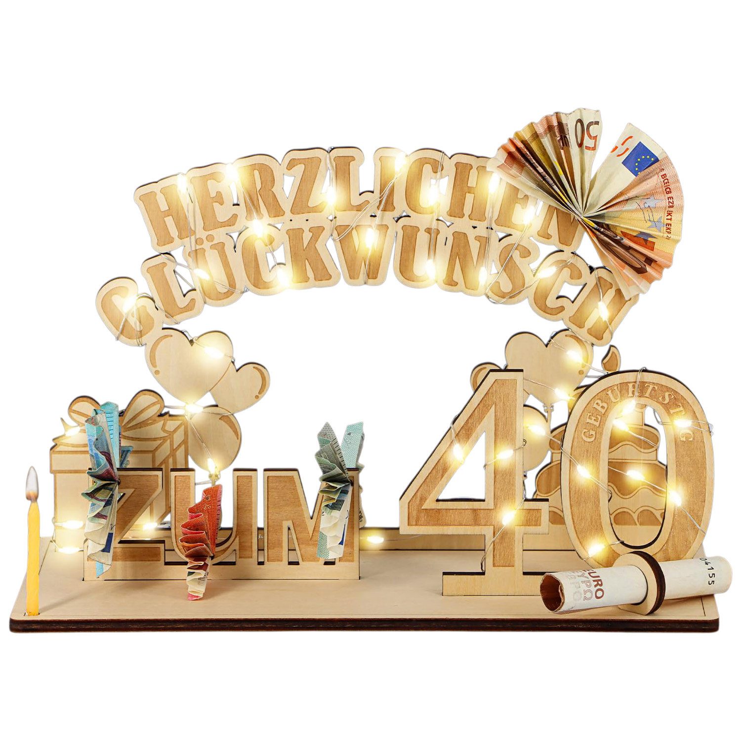 Refttenw Dekoobjekt Geldgeschenke Geburtstag mit LED Lichterkette, Geldgesc günstig online kaufen