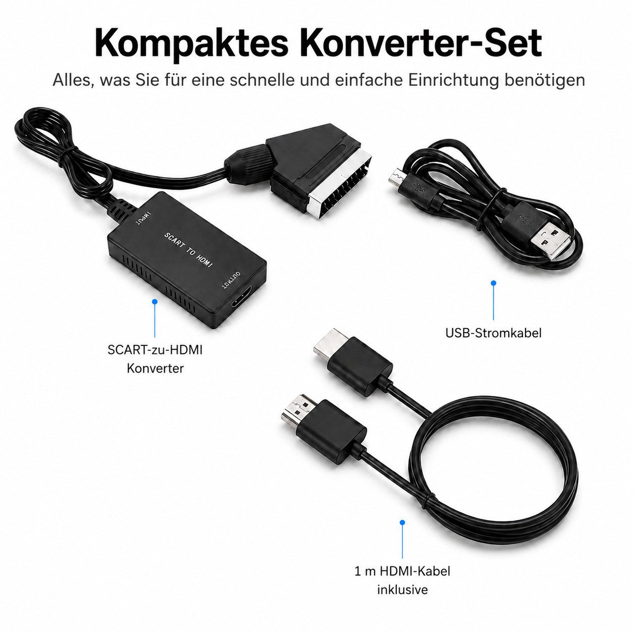 XEOOCE Scart-Hdmi-Konverter, 1080P, Mit 1 M Kabel, Schwarz Video-Adapter DVI-D zu USB Typ A