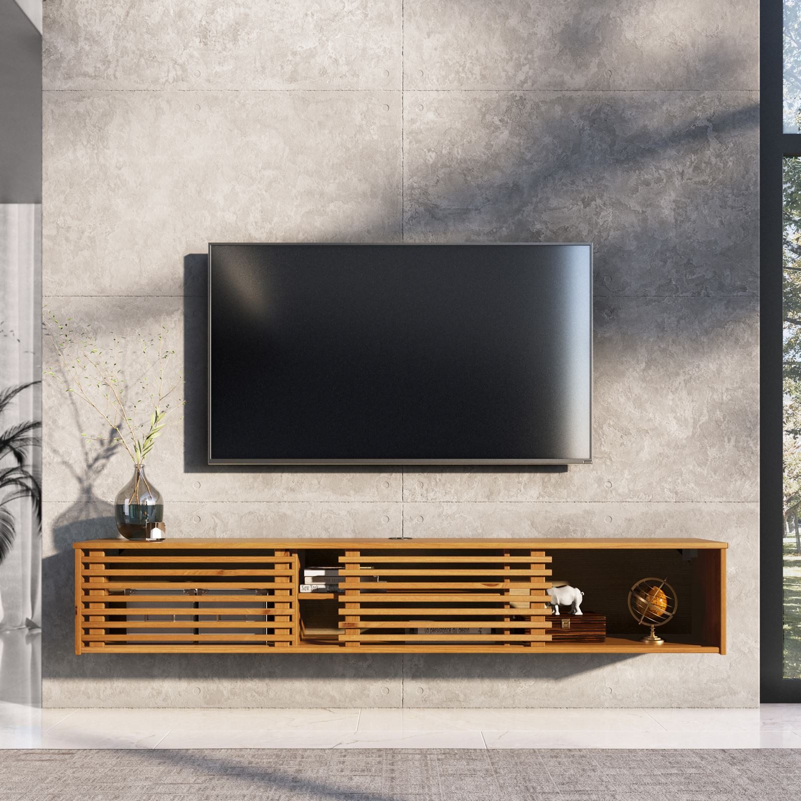 IDIMEX Lowboard RIAN, TV Lowboard hängend aus Massivholz mit Lamellentüren Eiche Finish