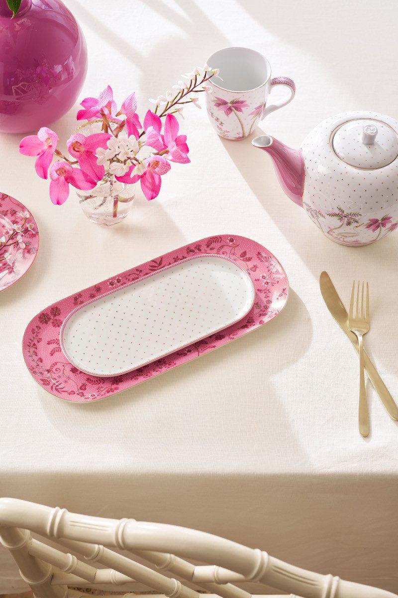 PiP Studio Dekotablett Jolie Dots Gold Pink Milch- und Zuckertablett 25x12cm