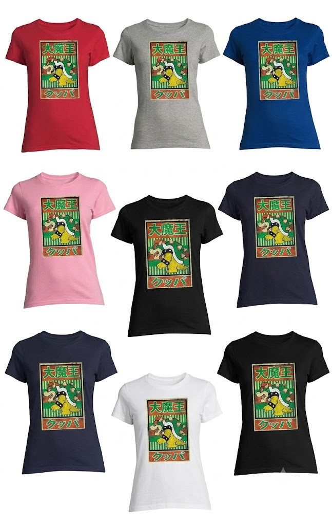 Blondie & Brownie T-Shirt Bowser Japan Damen T Shirt Gaming Print Rundhals Baumwolle Retro (Einzelstück, Einzelartikel) Japan Gaming Damenshirt Printstyle