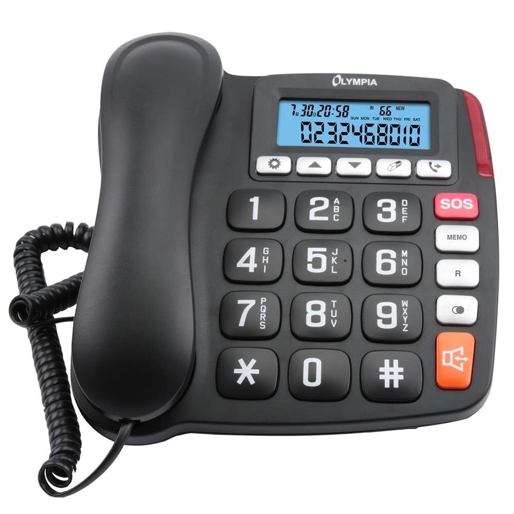 OLYMPIA OFFICE 4520 Seniorentelefon (große Tasten, helle LED-Anrufanzeige, Freisprechfunktion, SOS-Knopf)