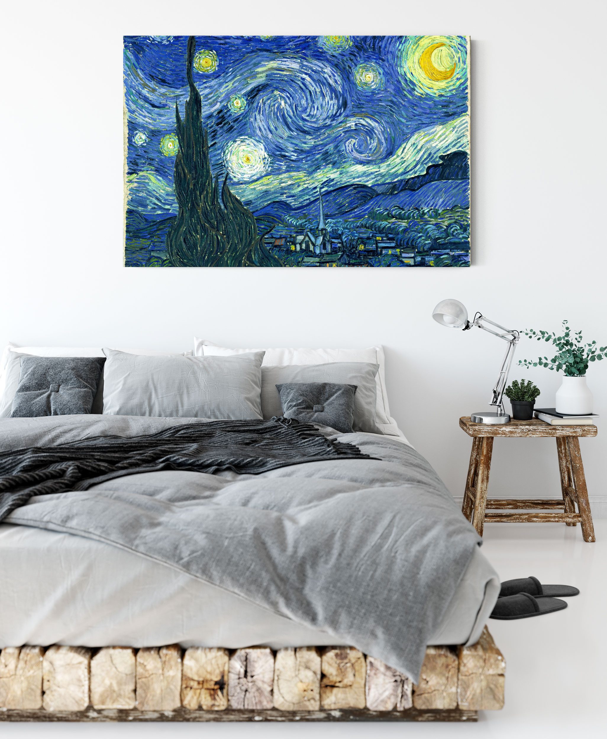 Pixxprint Leinwandbild Vincent Van Gogh - Die Sternennacht, Vincent Van Gogh - Die Sternennacht (1 St), Leinwandbild fertig bespannt, inkl. Zackenaufhänger – Bild 3 von 5