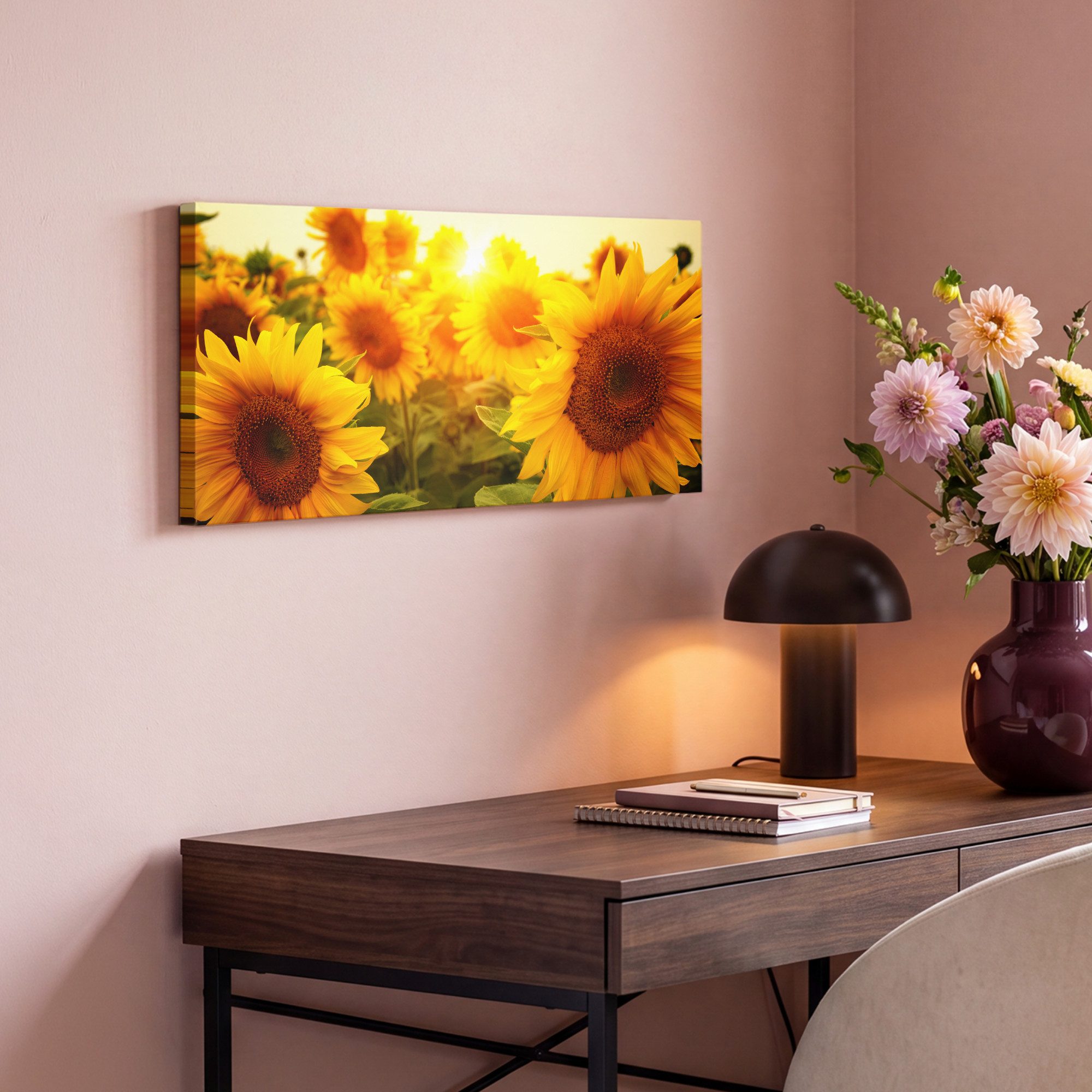 OneMillionCanvasses® Leinwandbild Panorama Sonnenblume - Gelb - Blumen - Sonne, Fotodruck (1 St), Wandbild, Deko Schlafzimmer Wohnzimmer Flur 40x20 cm – Bild 4 von 5