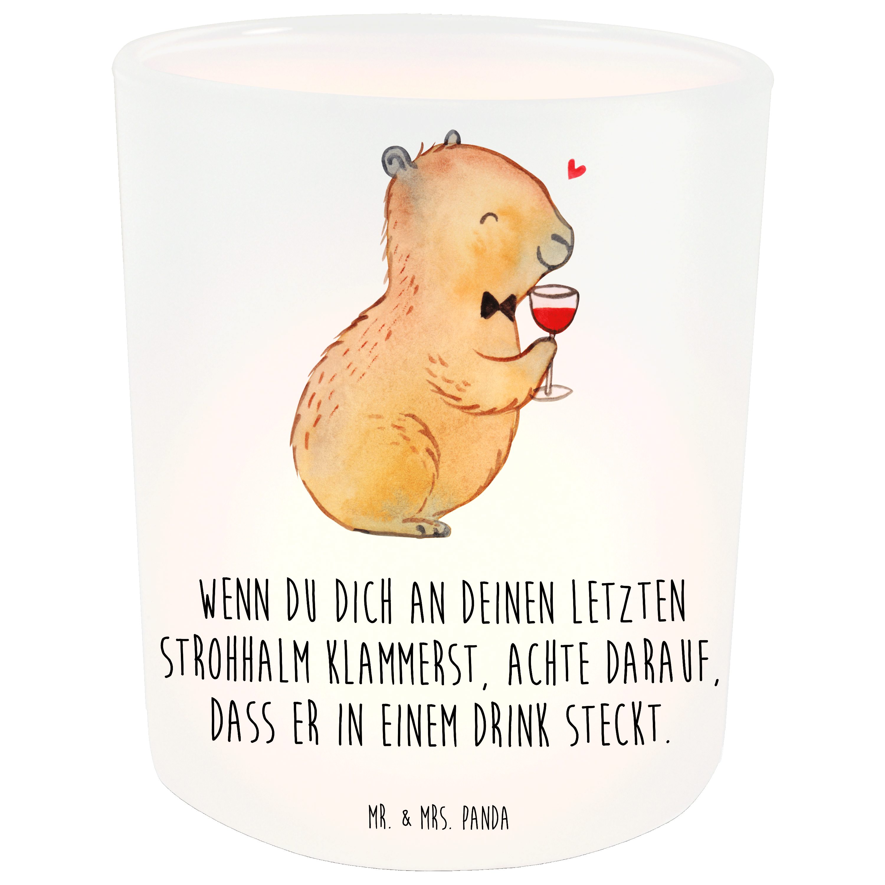 Kerzenglas, Geschenk, Wein Teelichthalter, Transparent & W (1 Mr. St) Capybara Windlicht Mrs. - - Panda